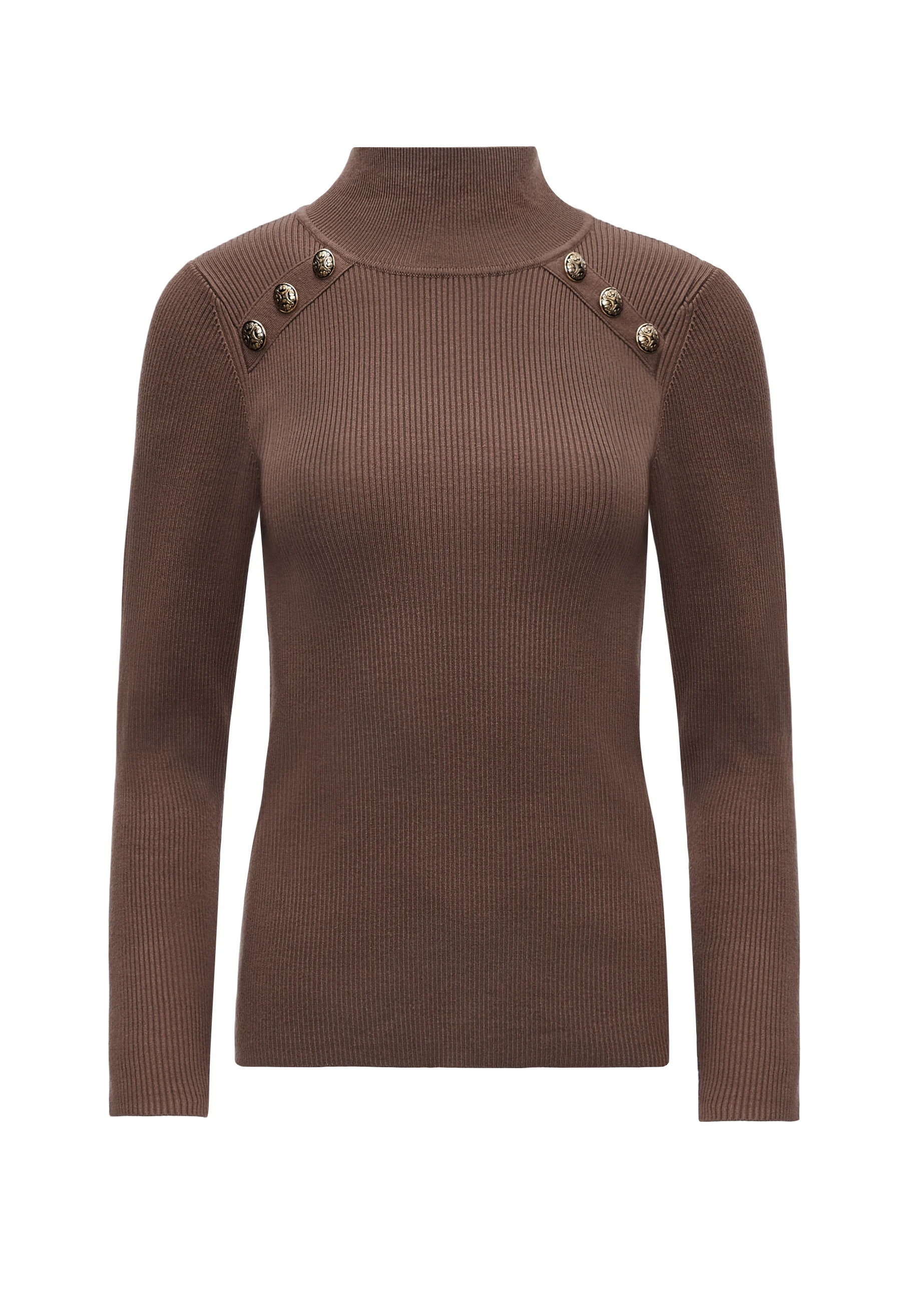 BROWN SWEATER WITH HALF TURTLENECK