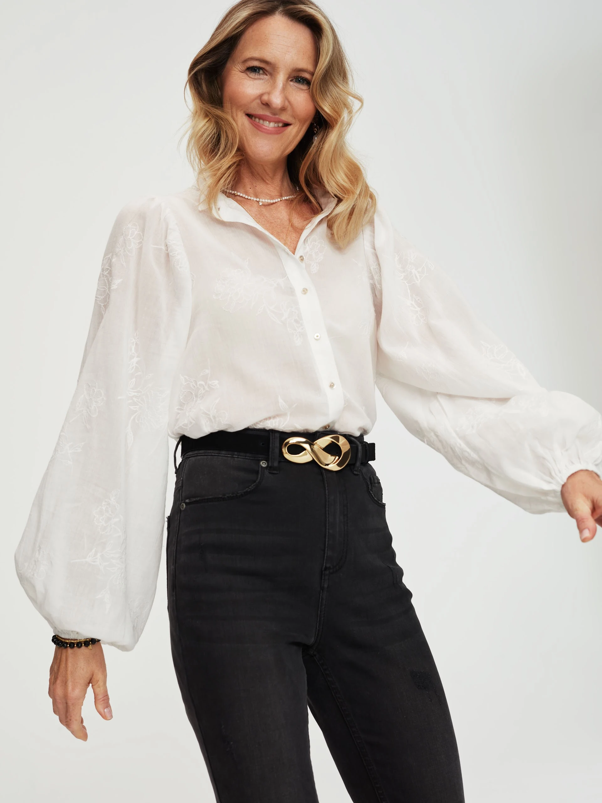 White blouse with wide sleeves