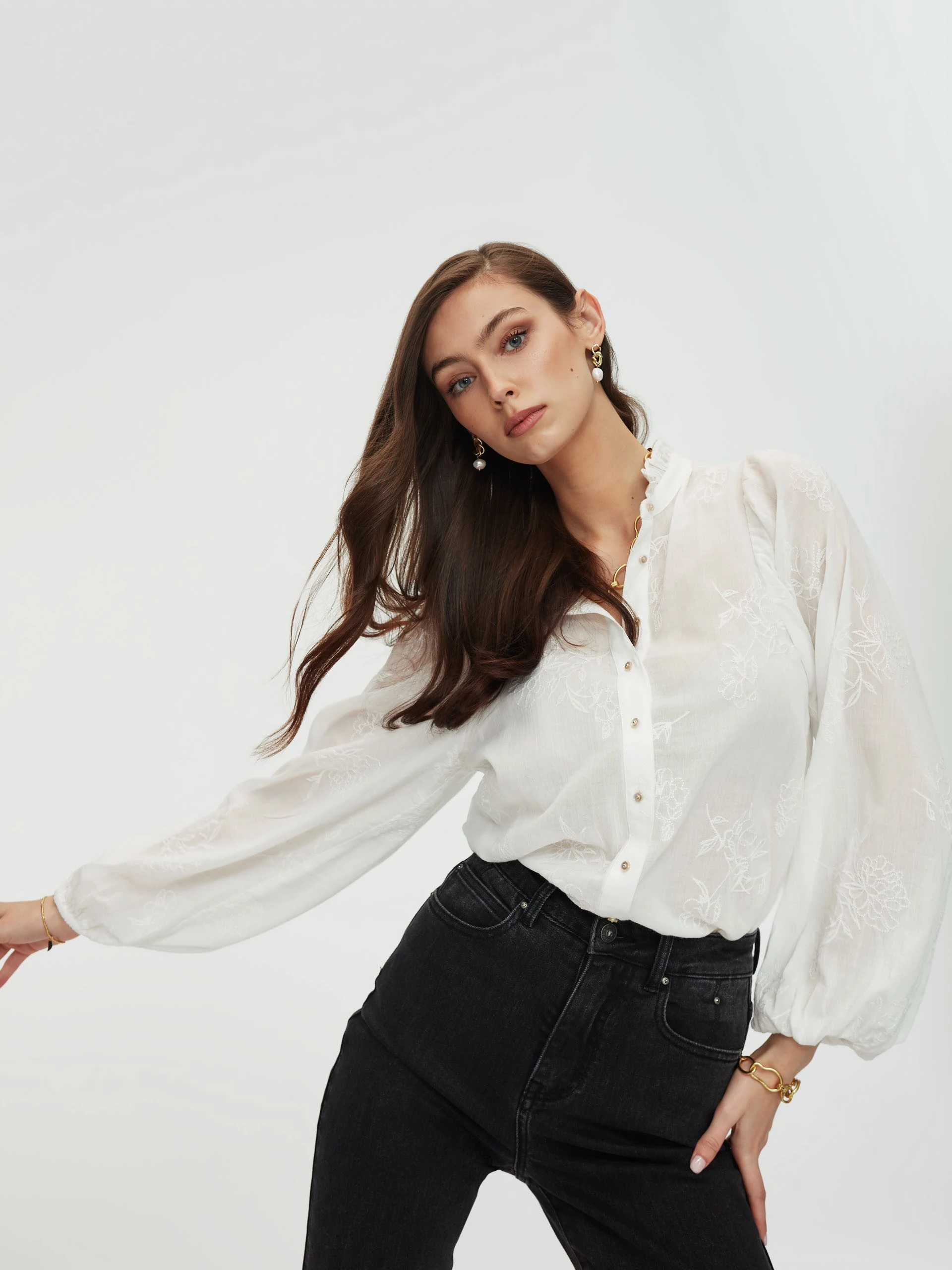 White blouse with wide sleeves