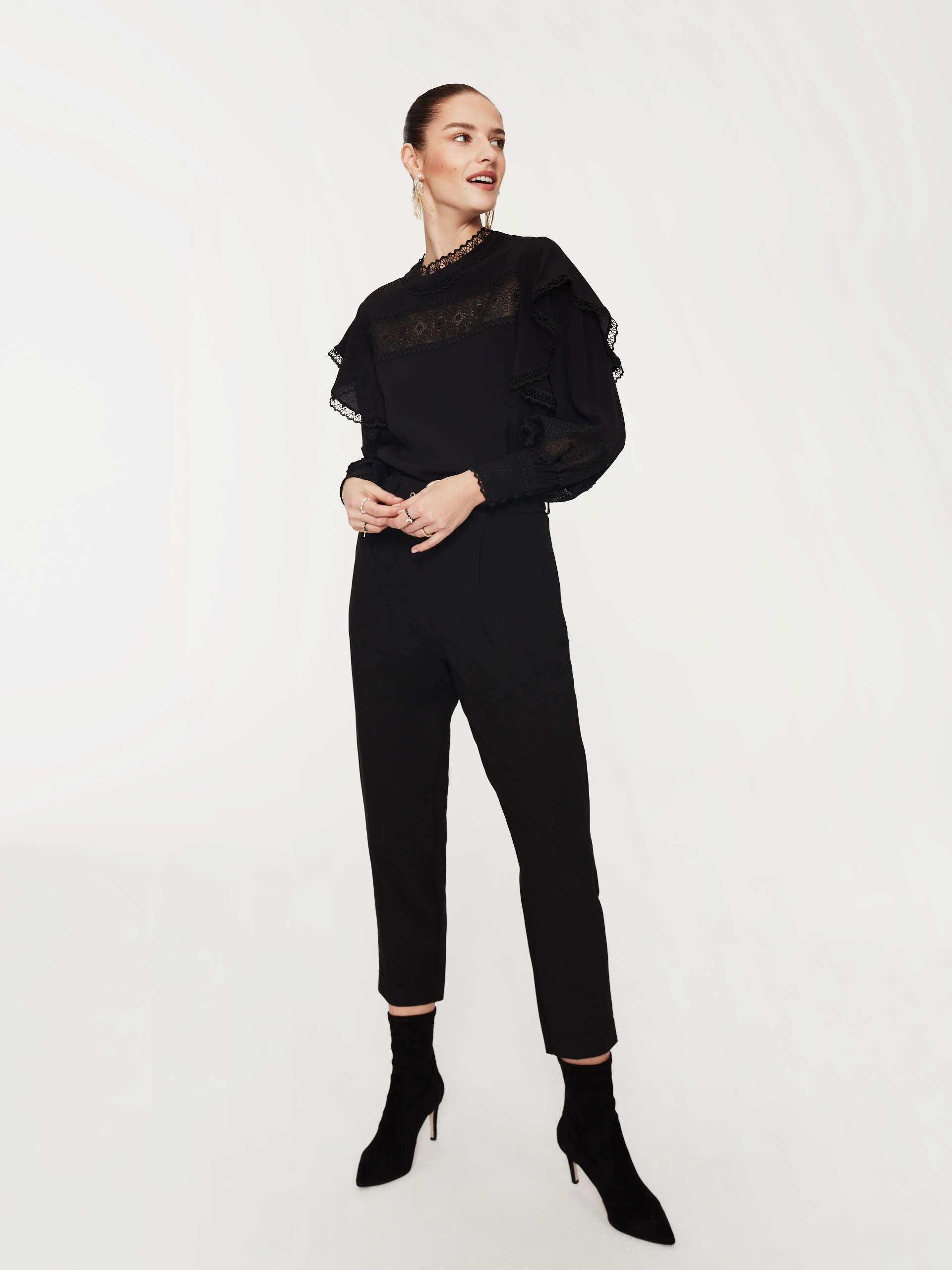 Black blouse with lace inserts