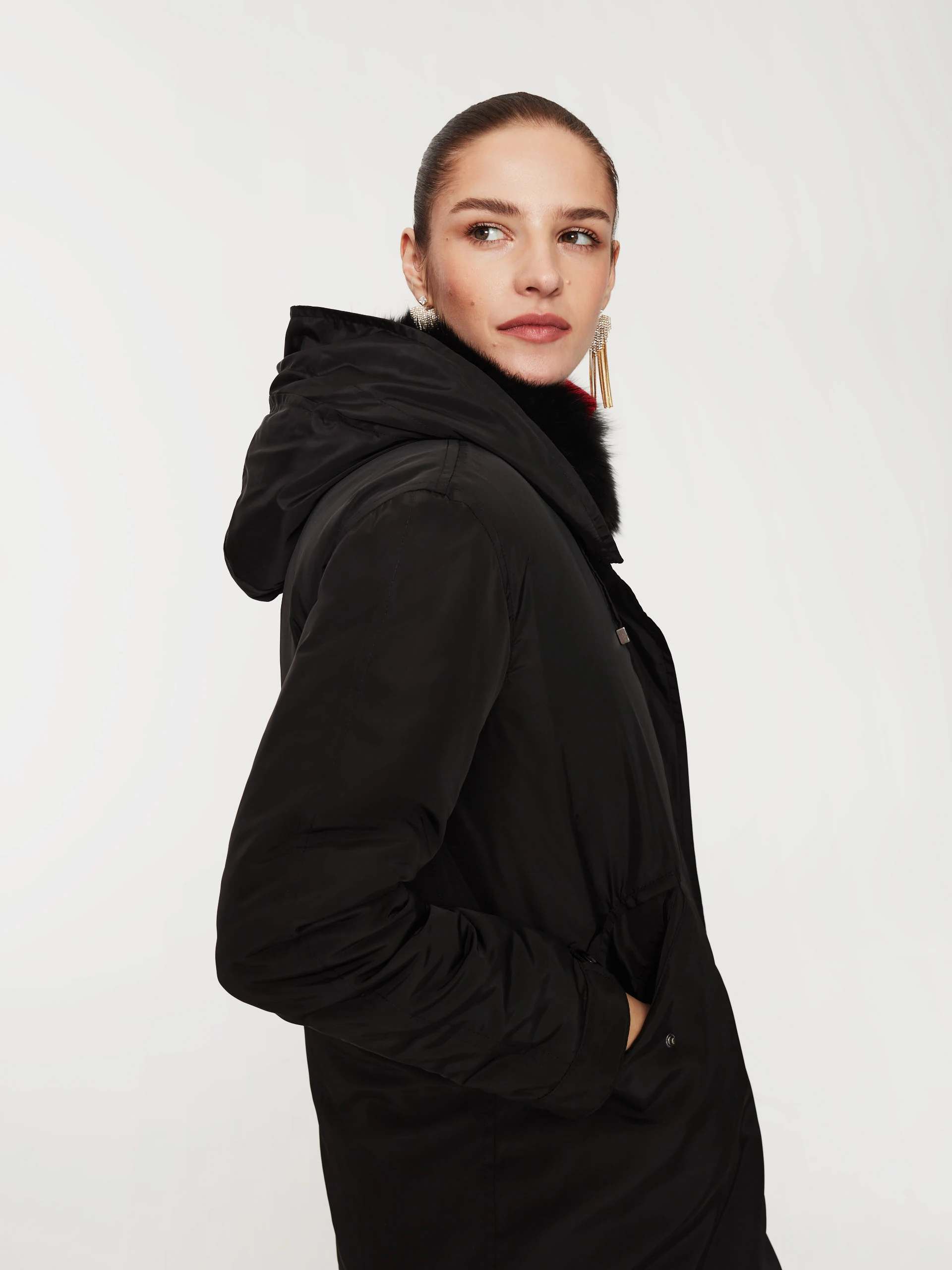 Black jacket with fur trim