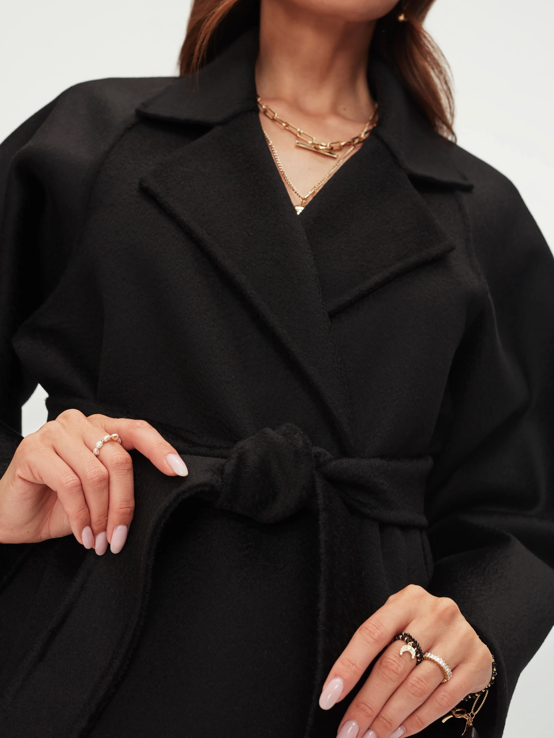 Black wool coat with Zibellino effect