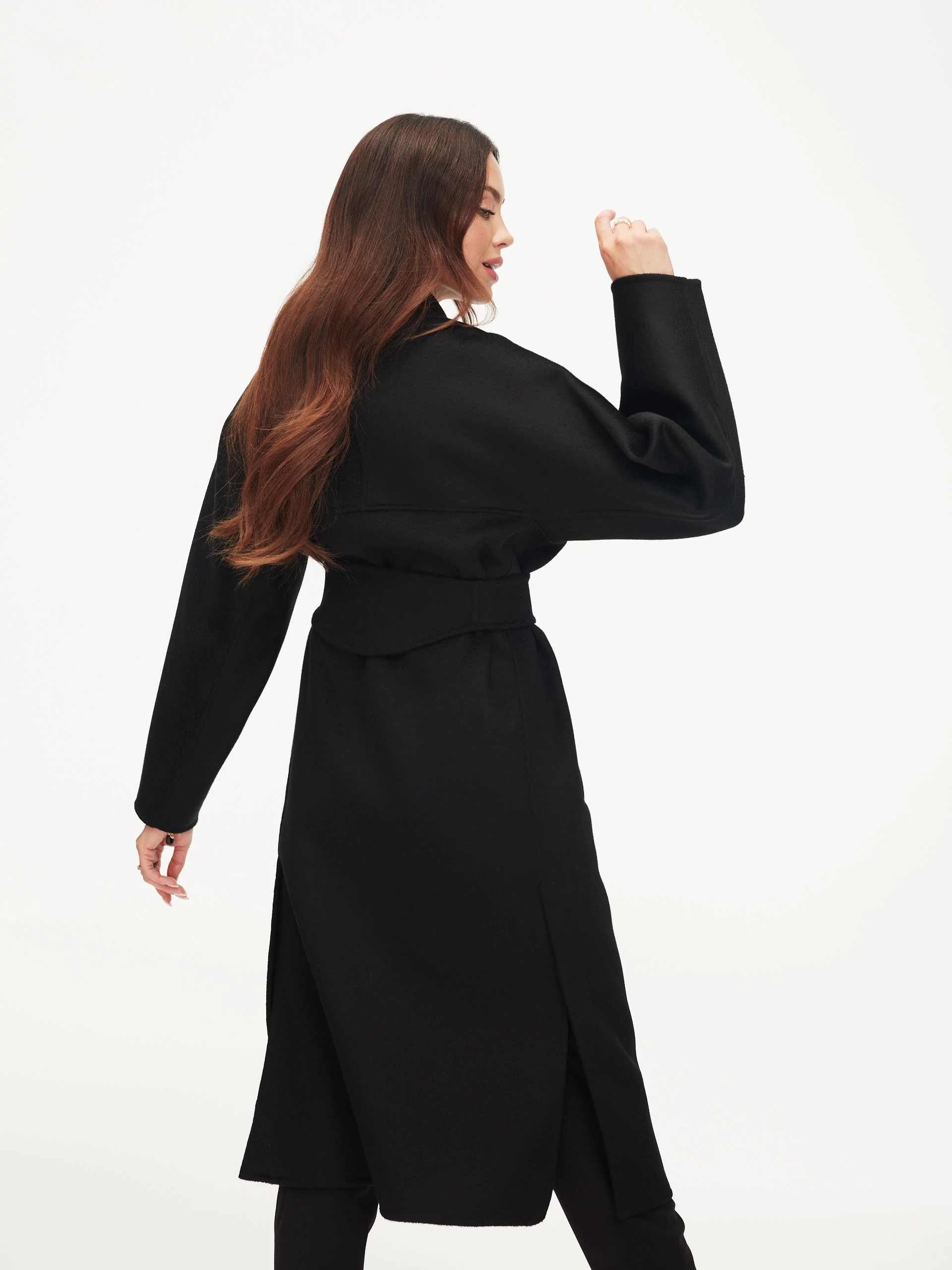 Black wool coat with Zibellino effect