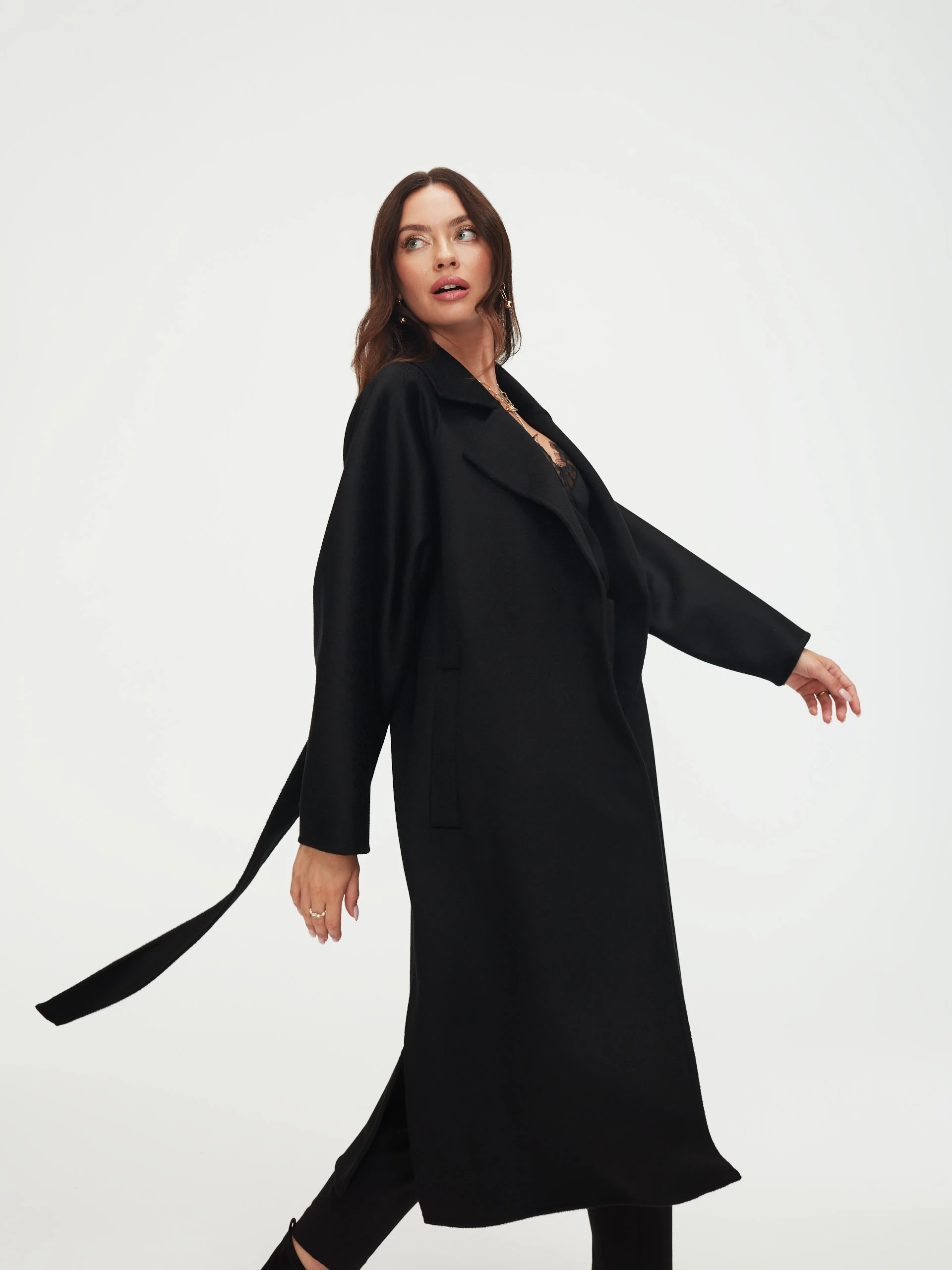 Black wool coat with Zibellino effect