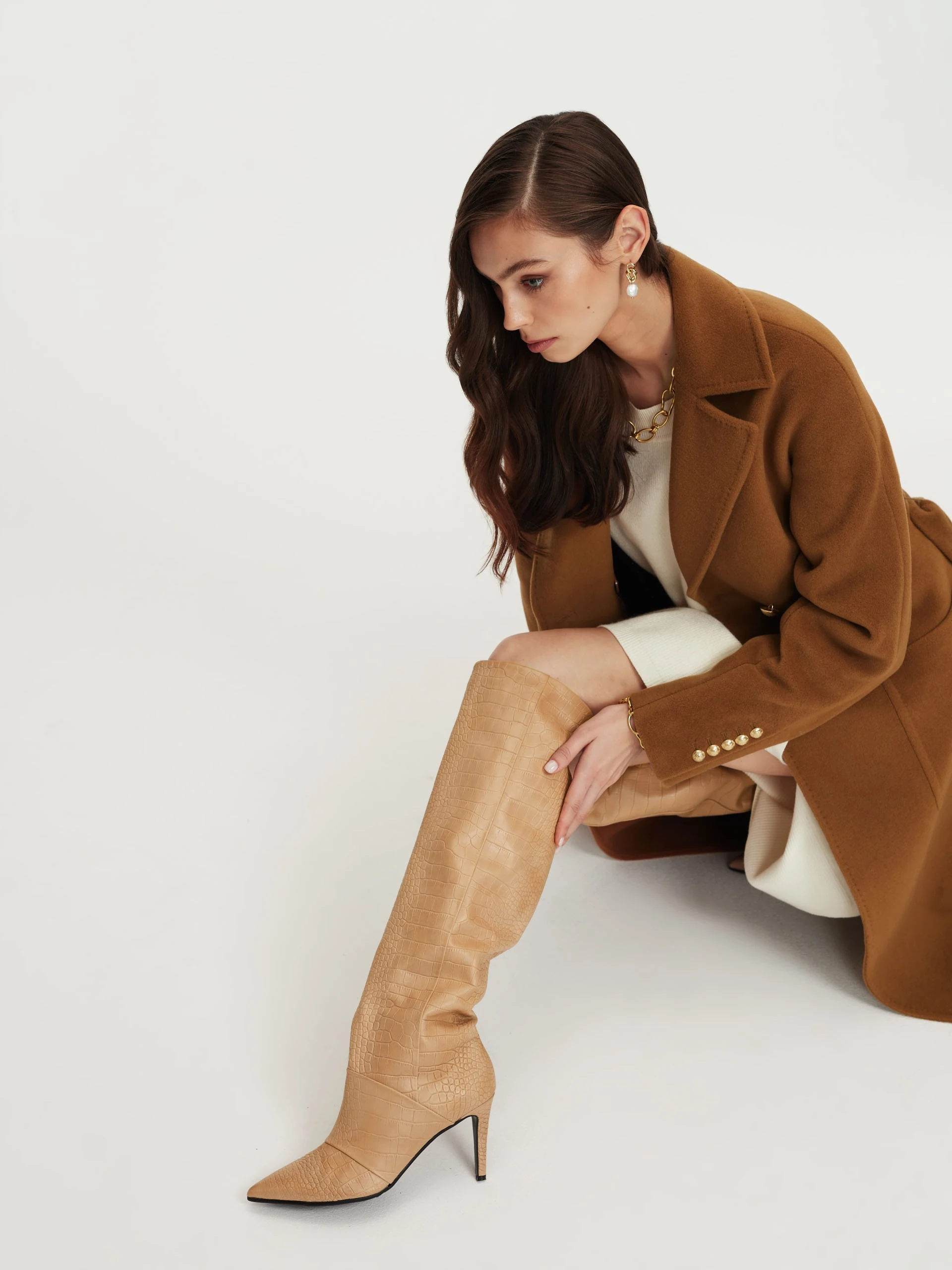 Carmel-colored wool coat