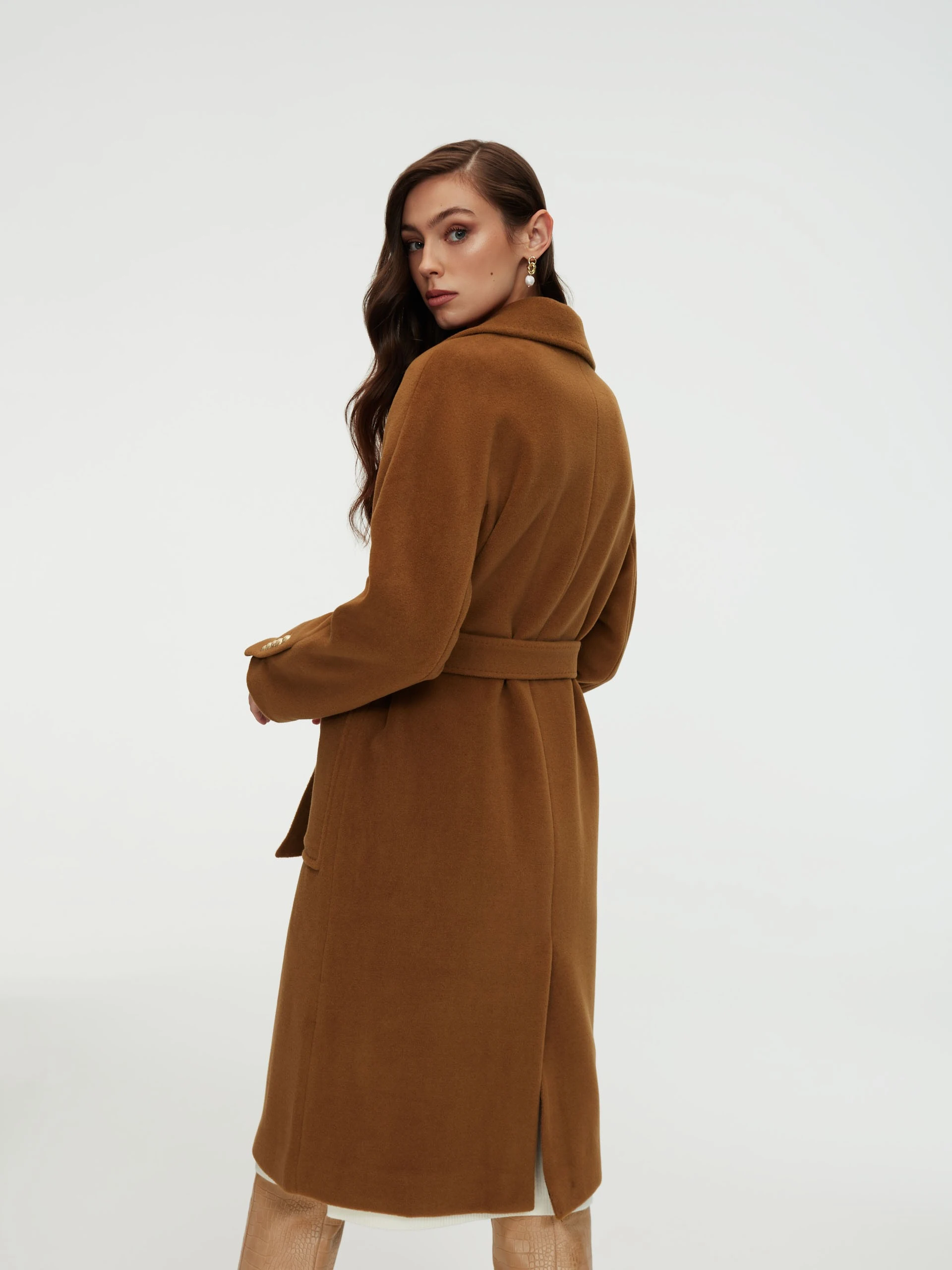 Carmel-colored wool coat