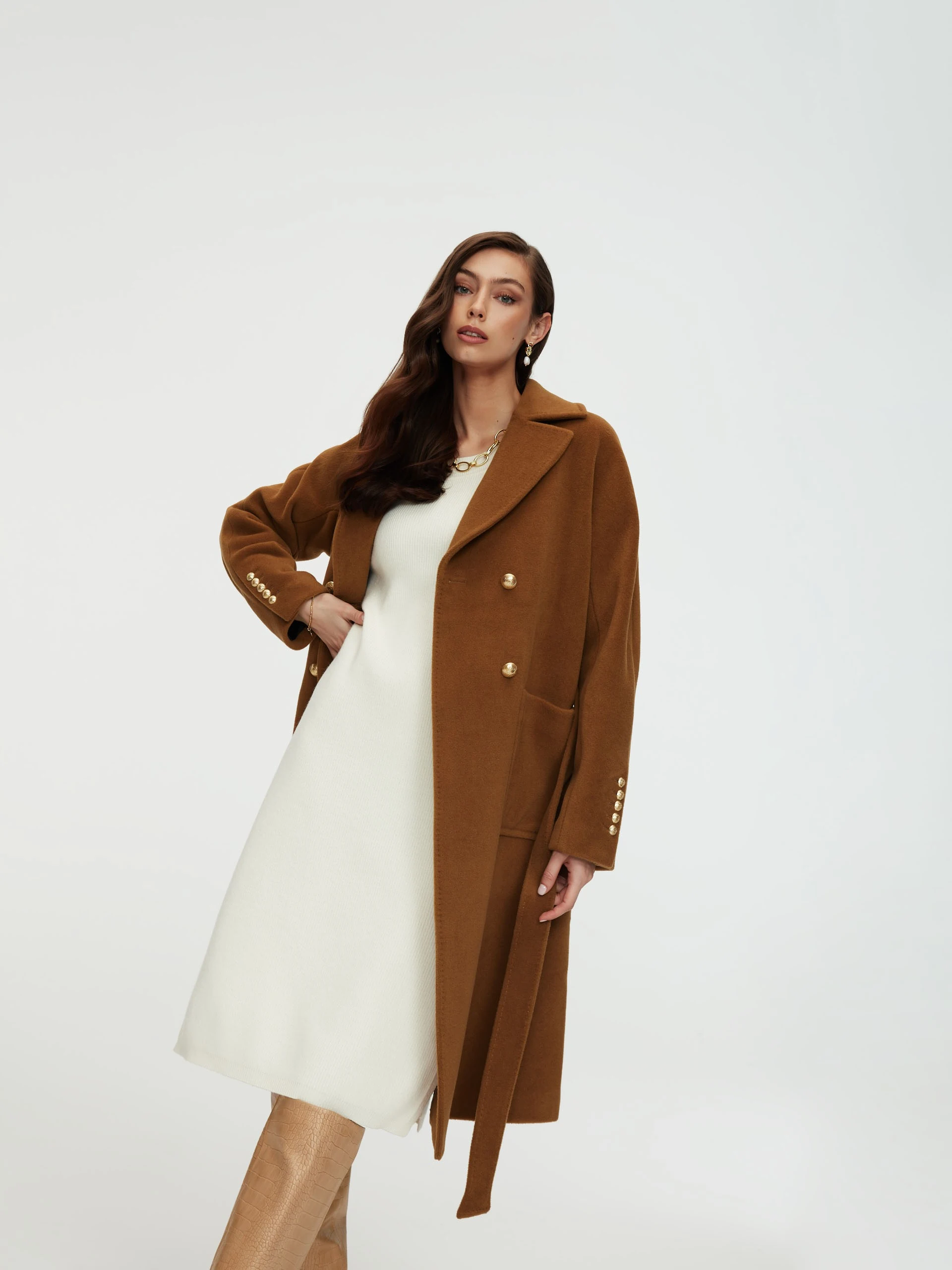 Carmel-colored wool coat