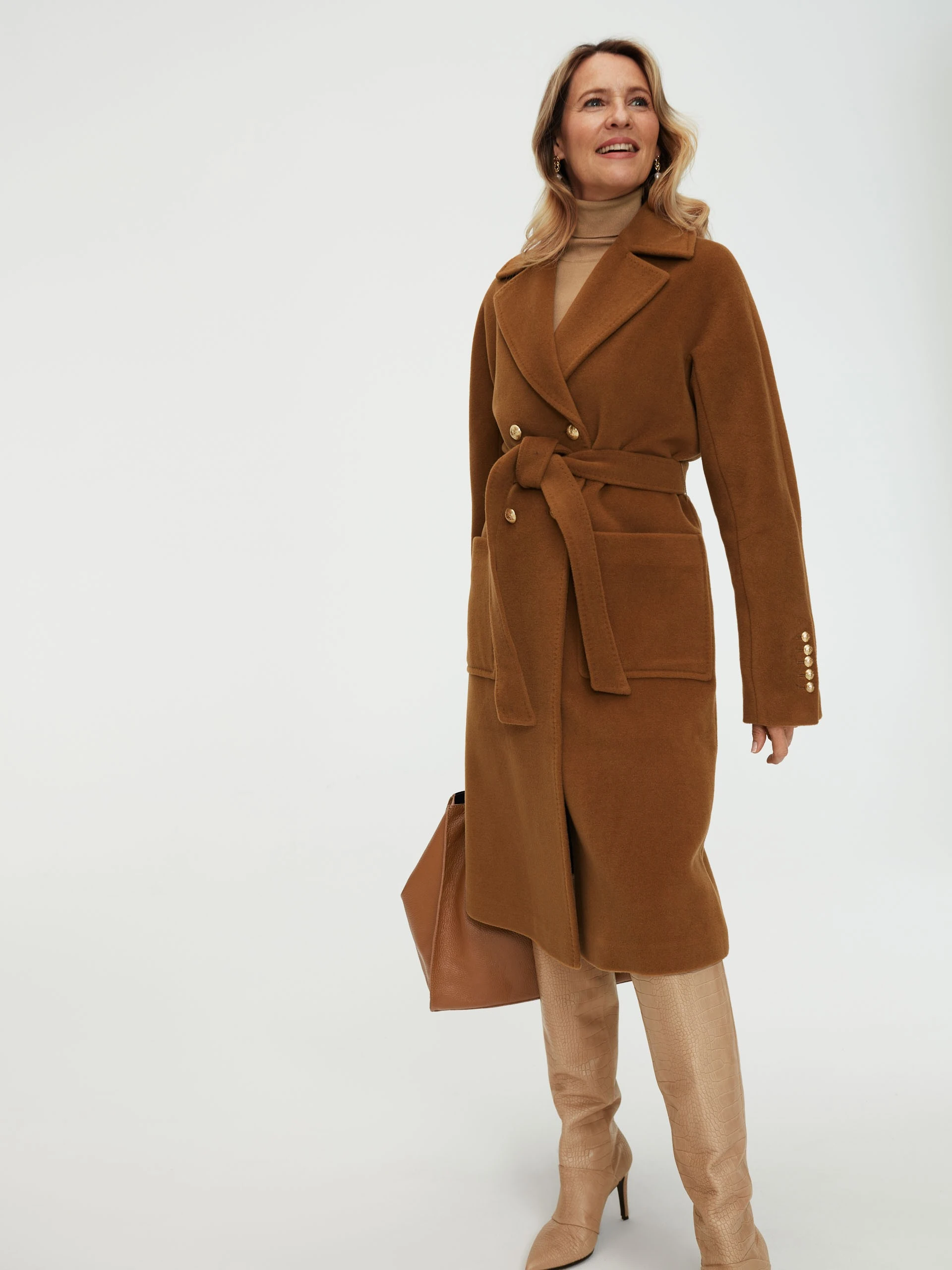 Carmel-colored wool coat