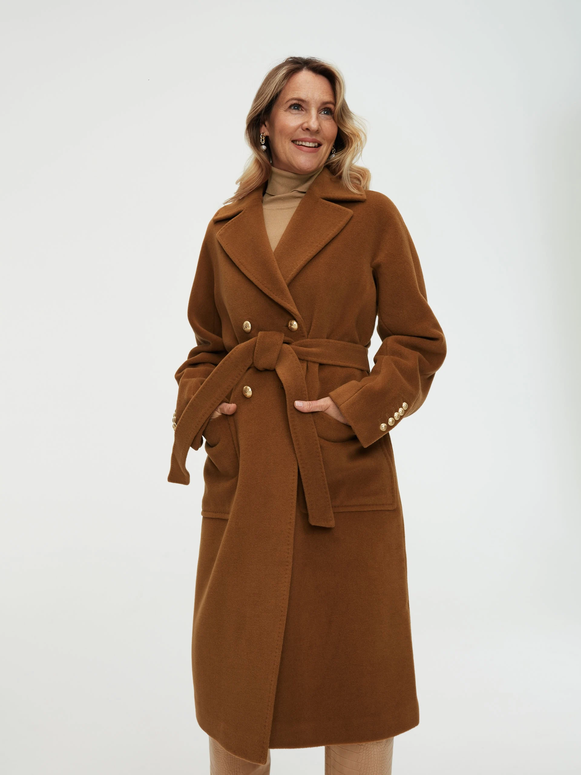 Carmel-colored wool coat