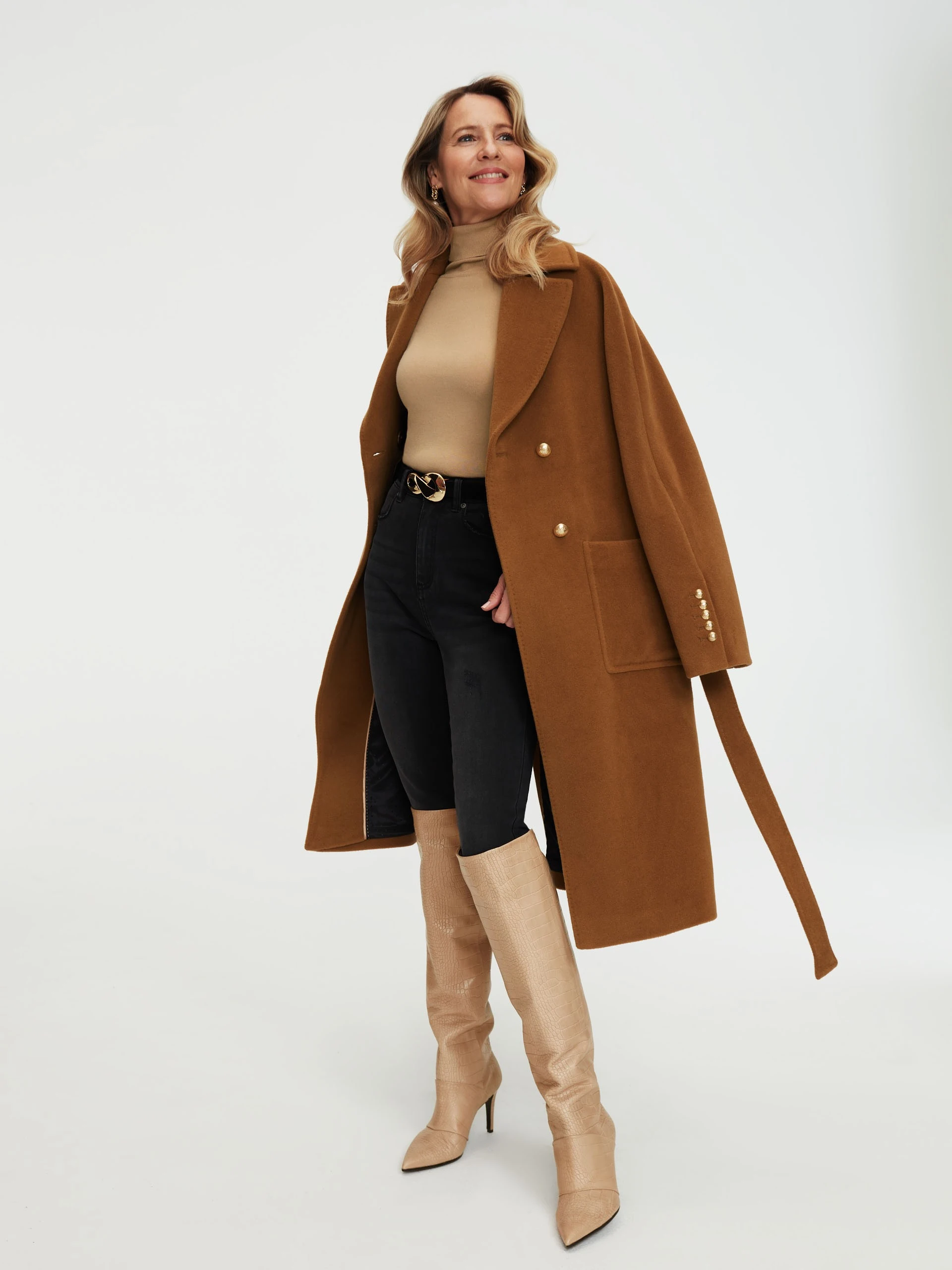 Carmel-colored wool coat