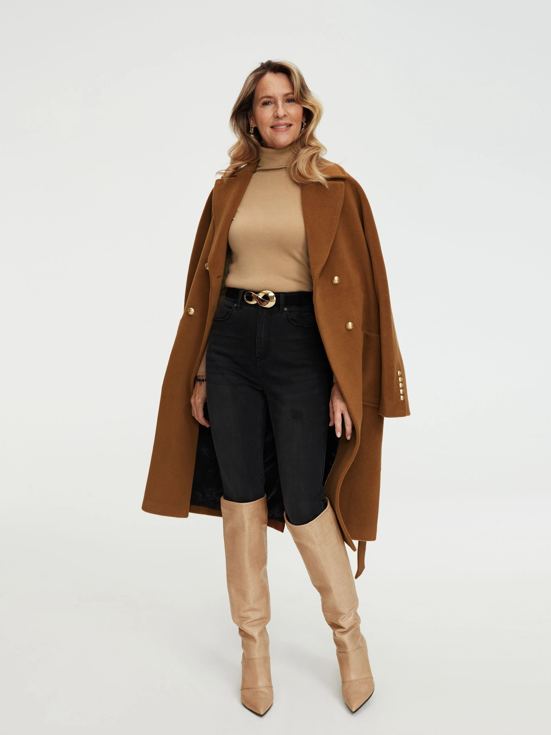 Carmel-colored wool coat