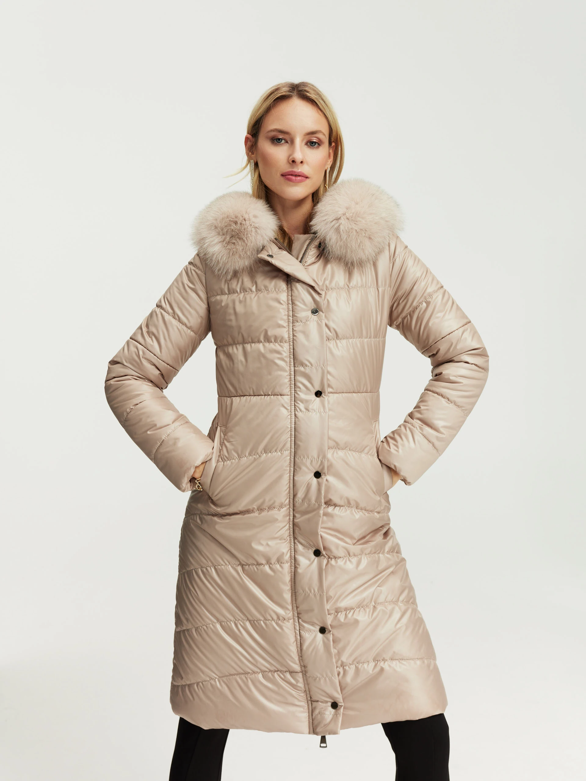 Beige quilted coat