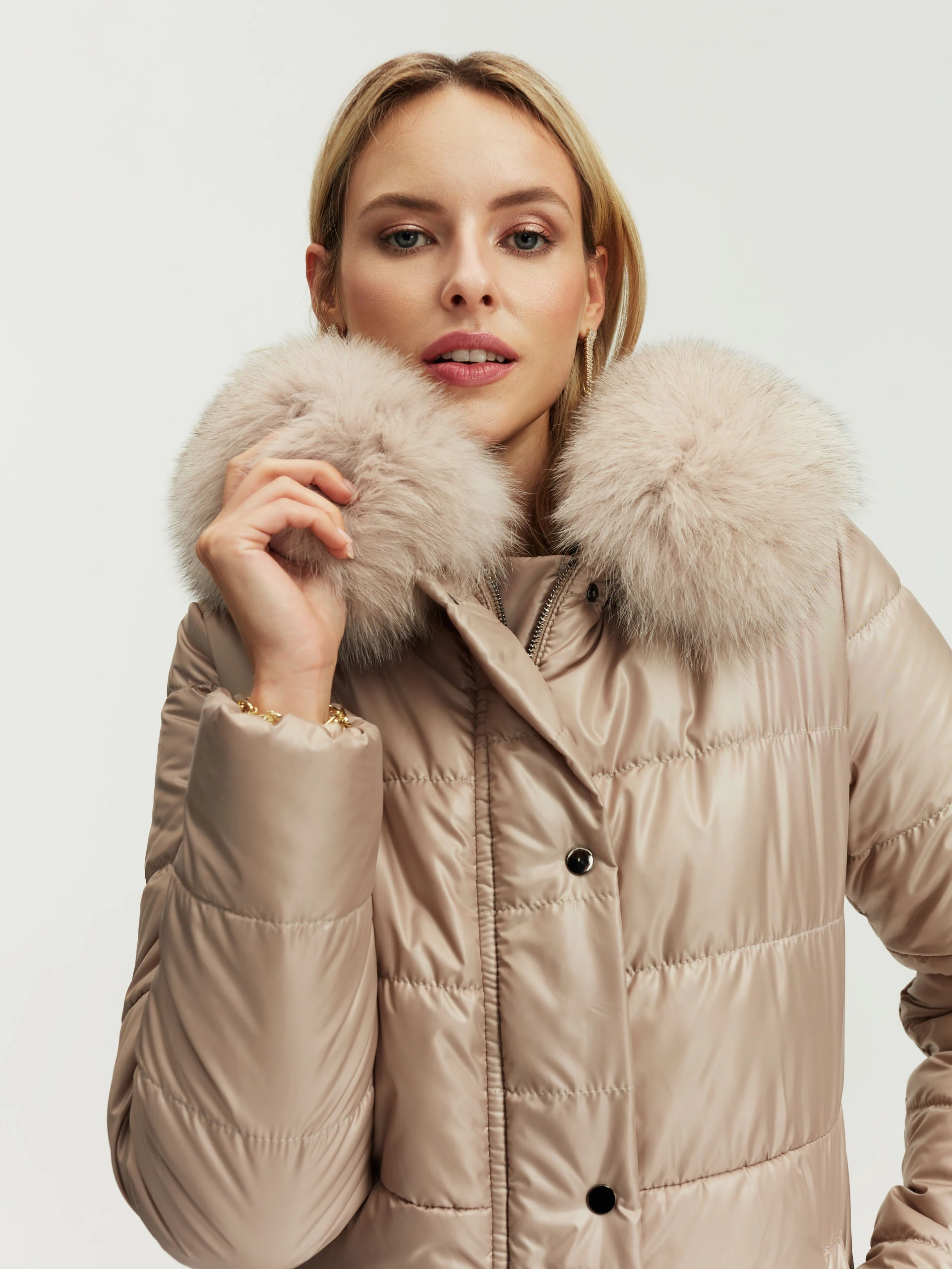 Beige quilted coat
