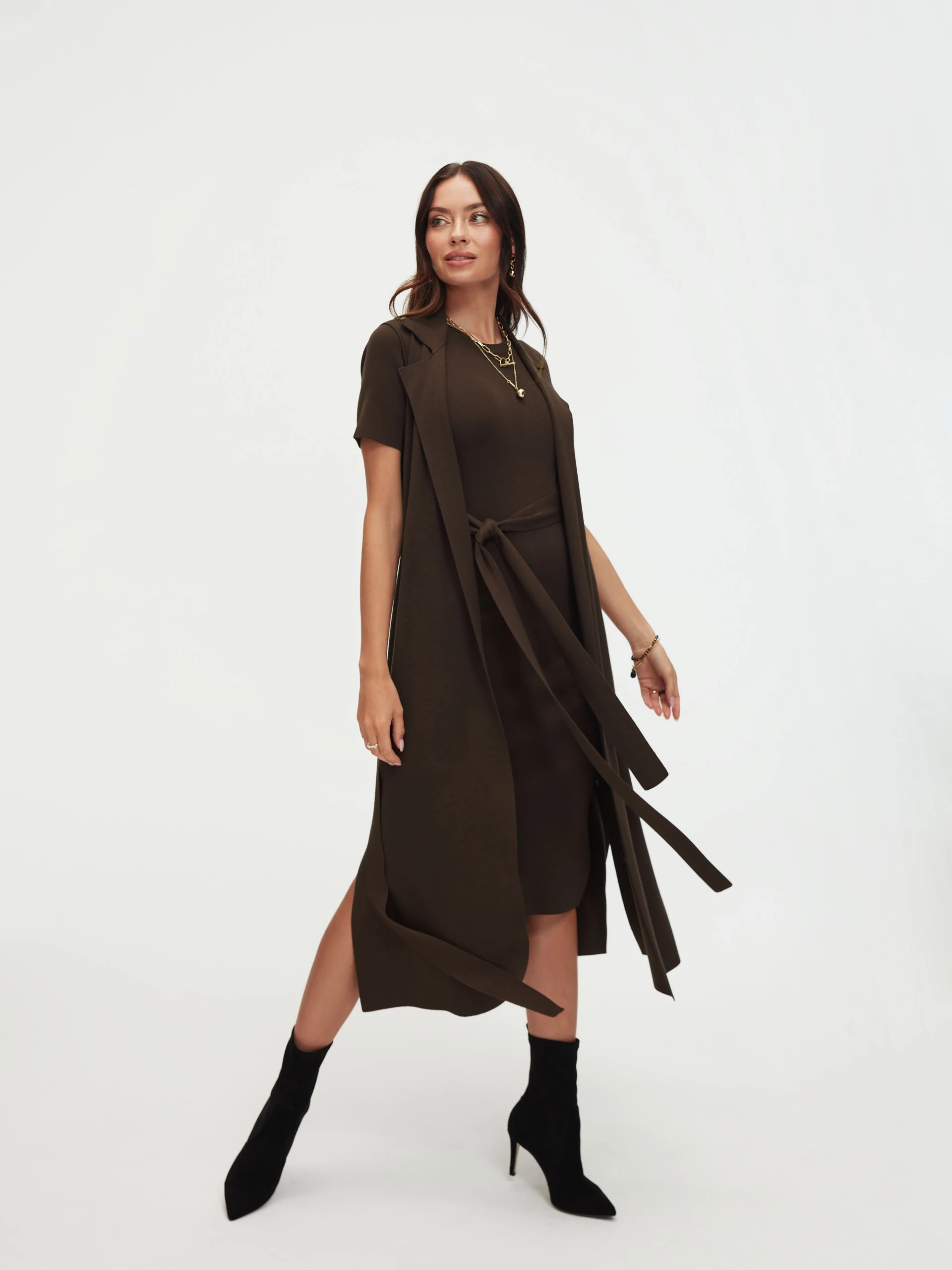 Knitted dress in brown color