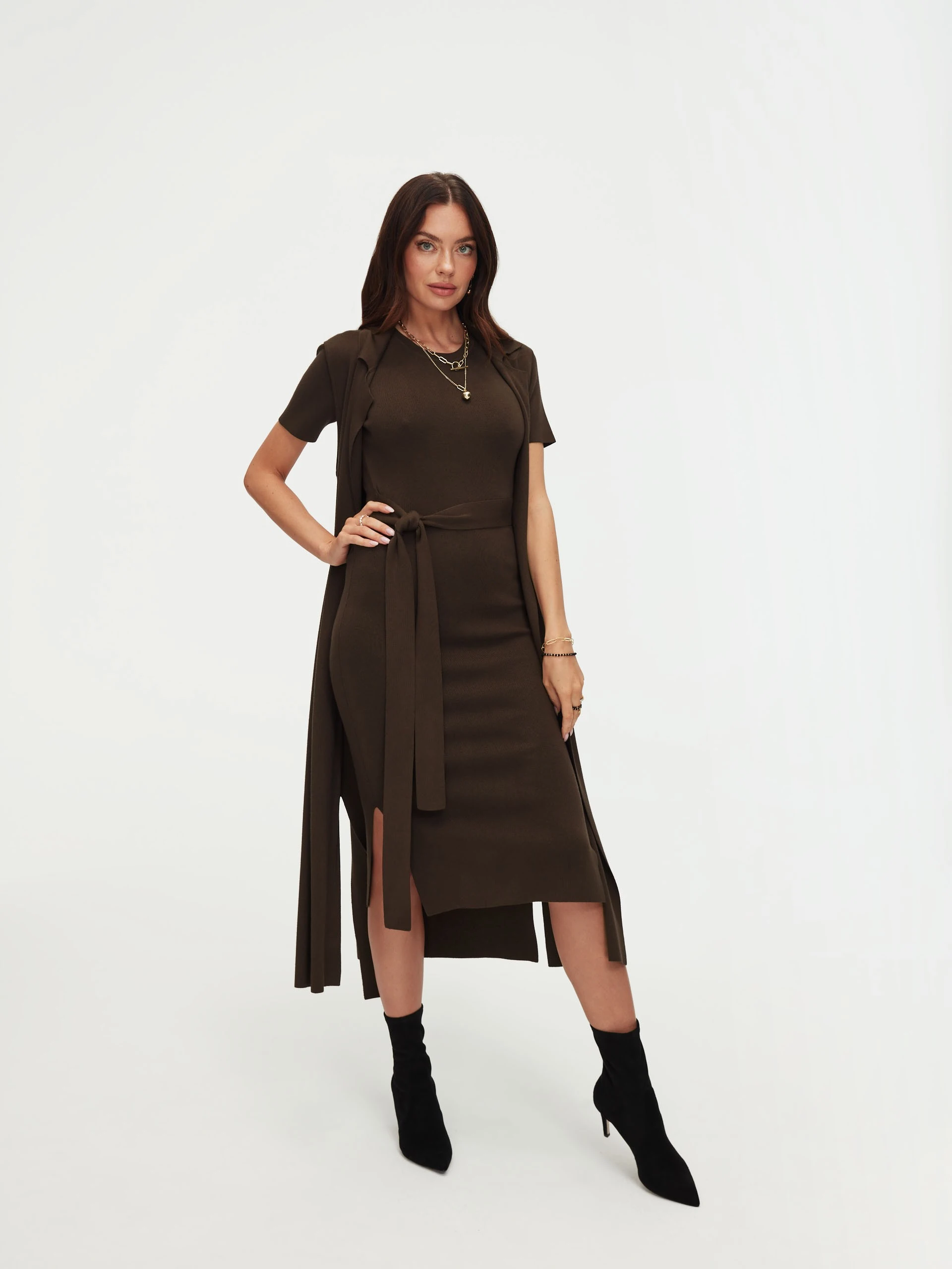Knitted dress in brown color