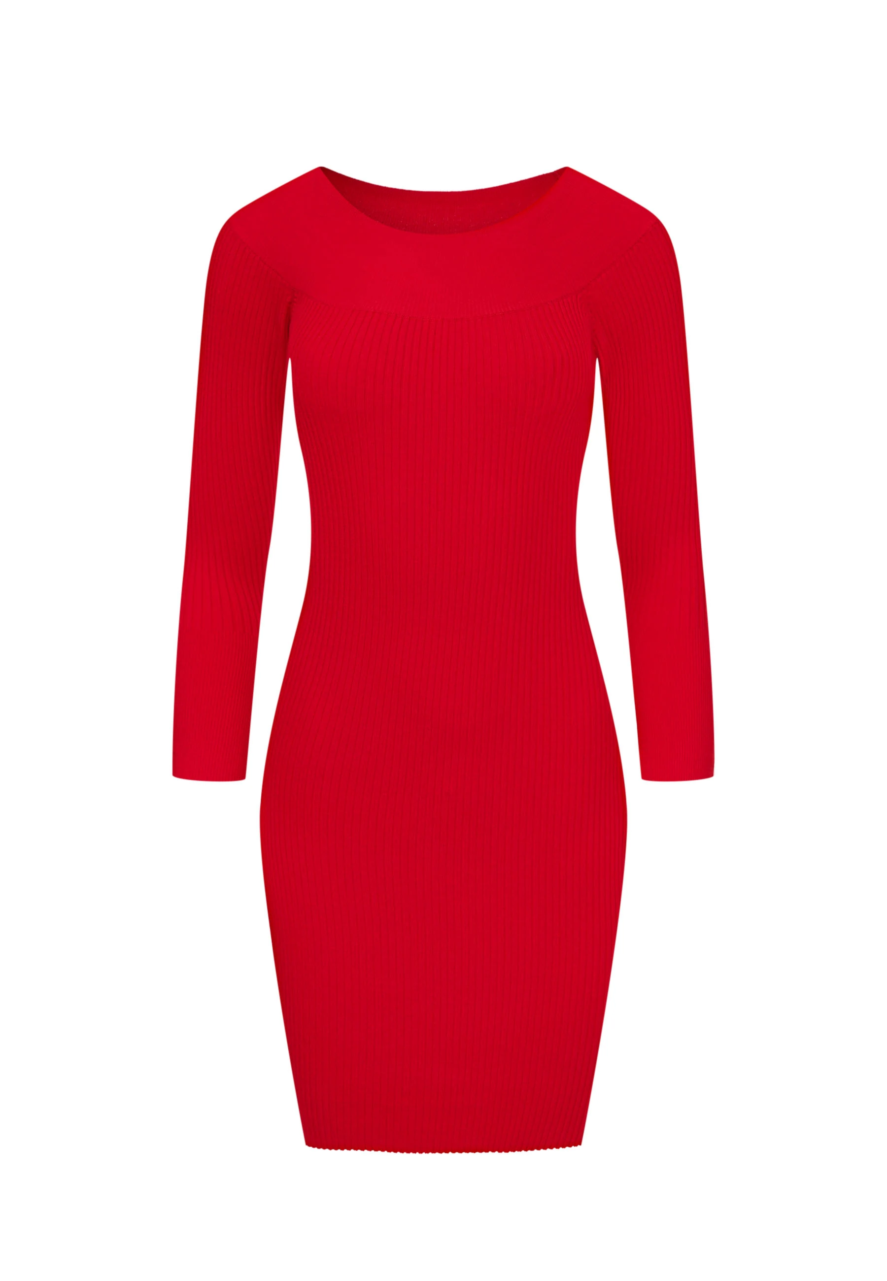 Red dress with Spanish neckline