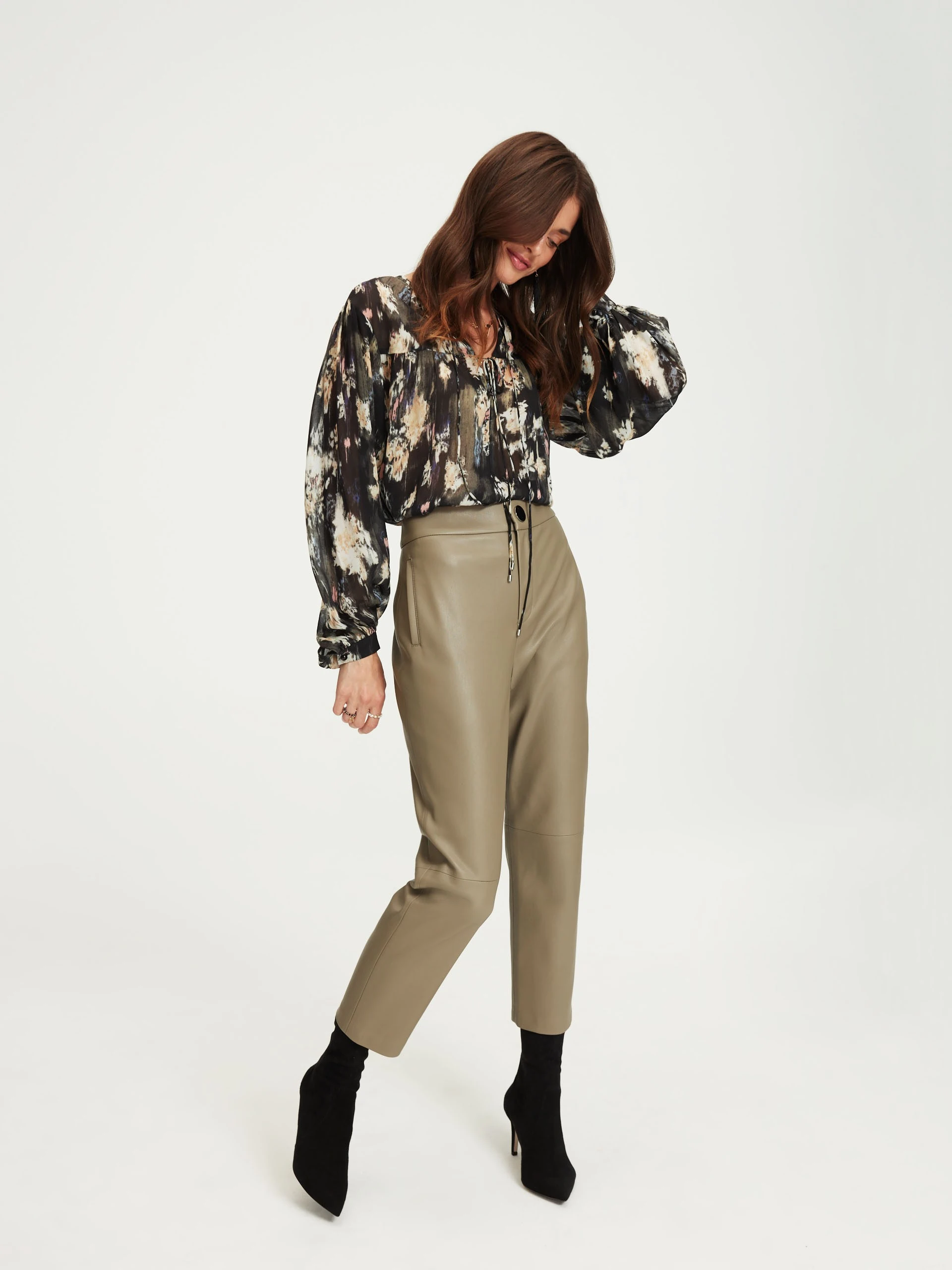 Beige faux leather pants