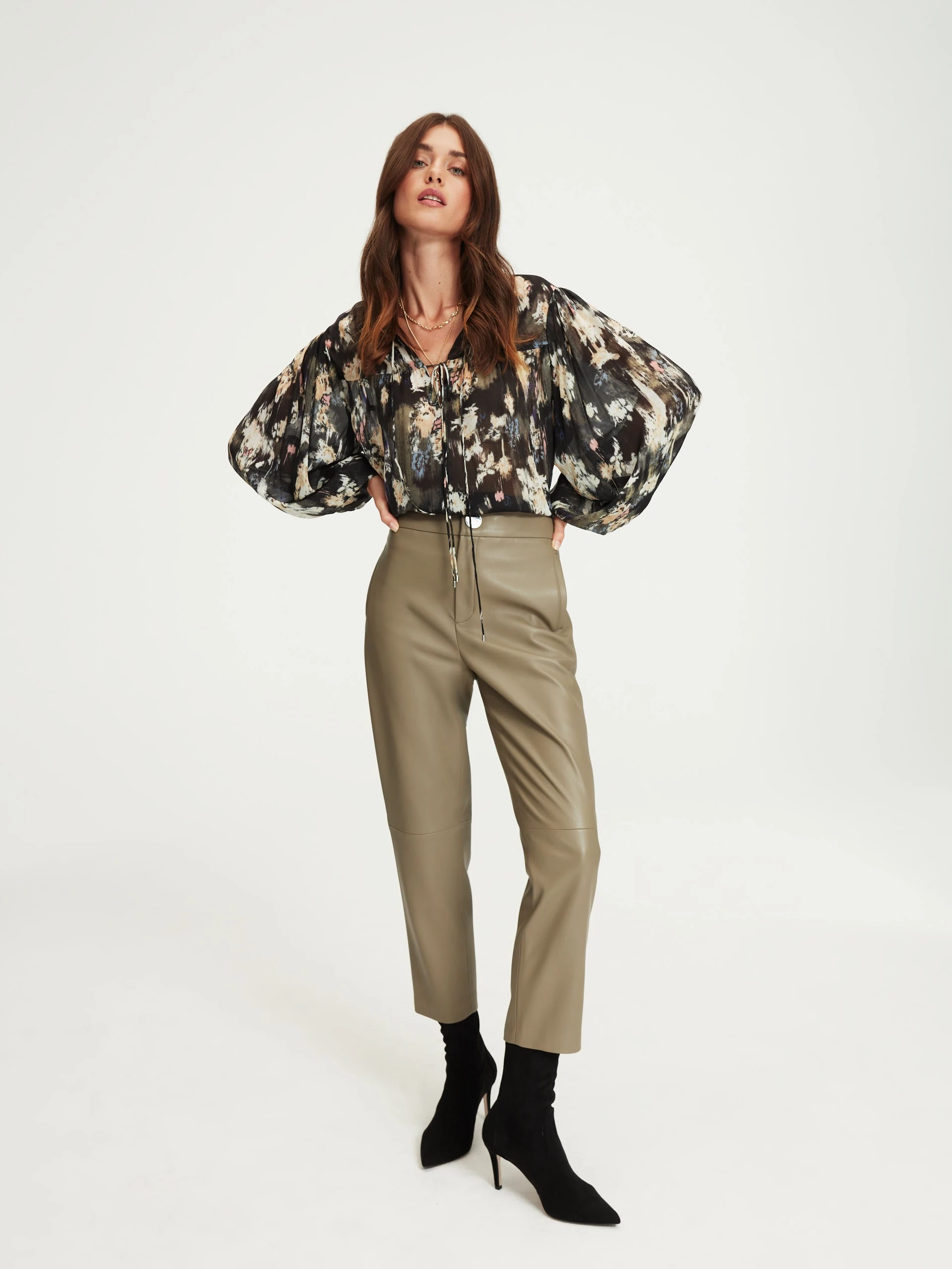 Beige faux leather pants