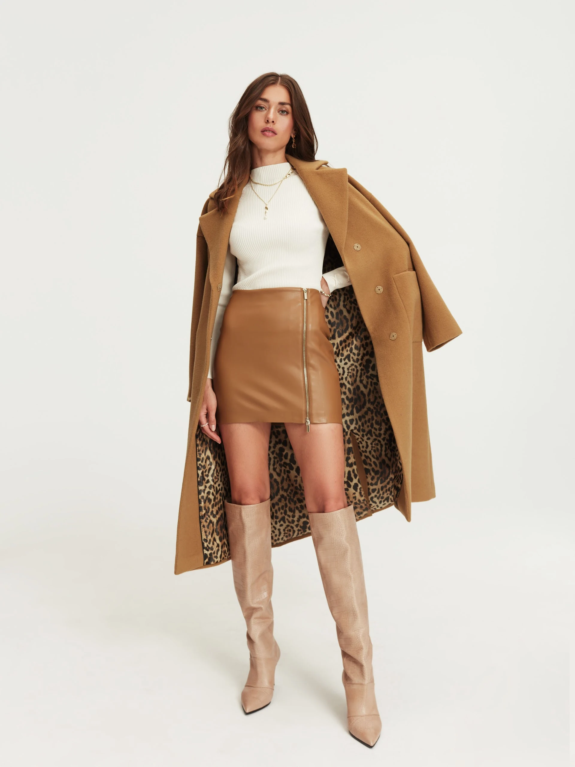 Caramel faux leather skirt