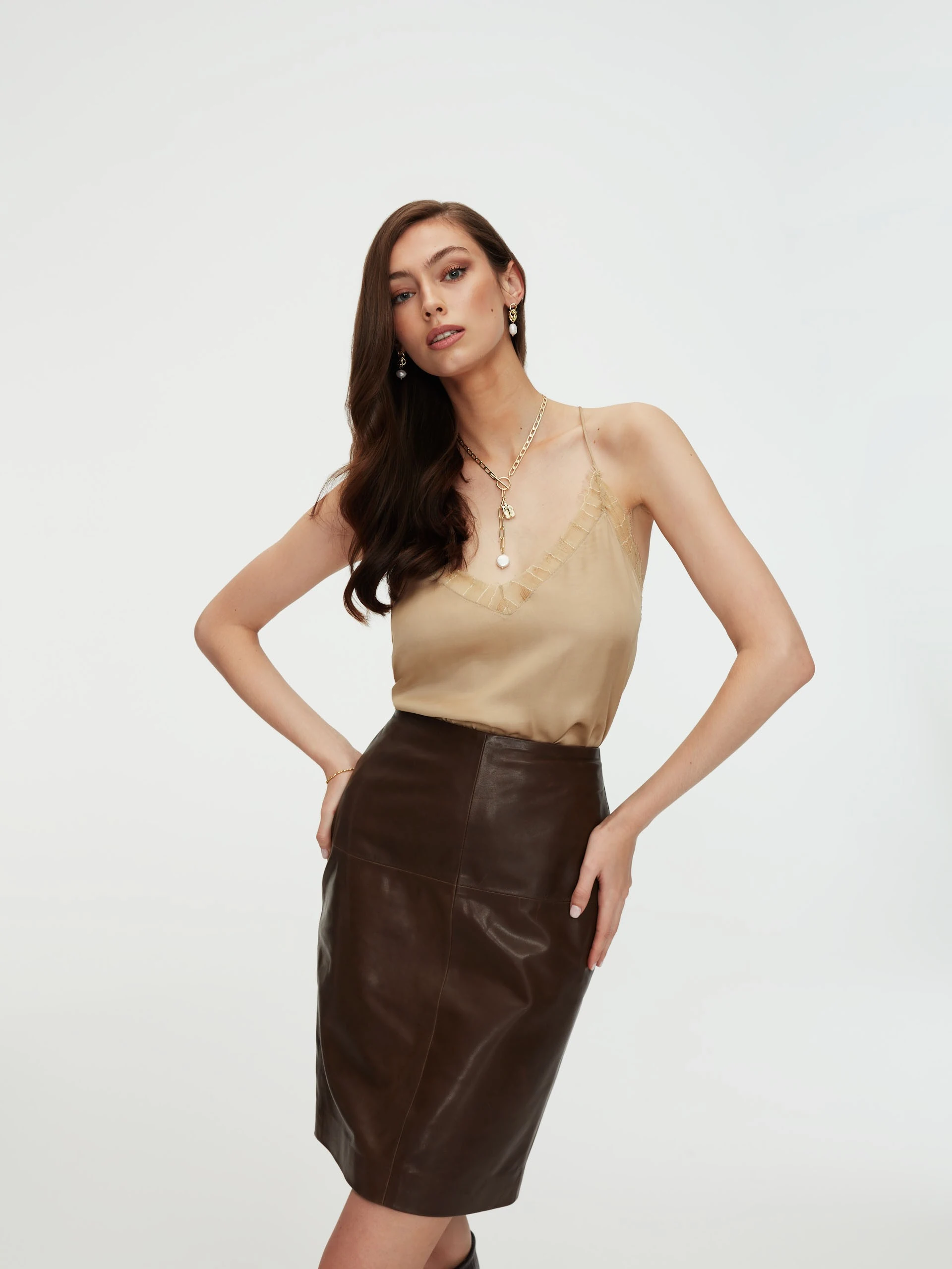 Brown leather skirt