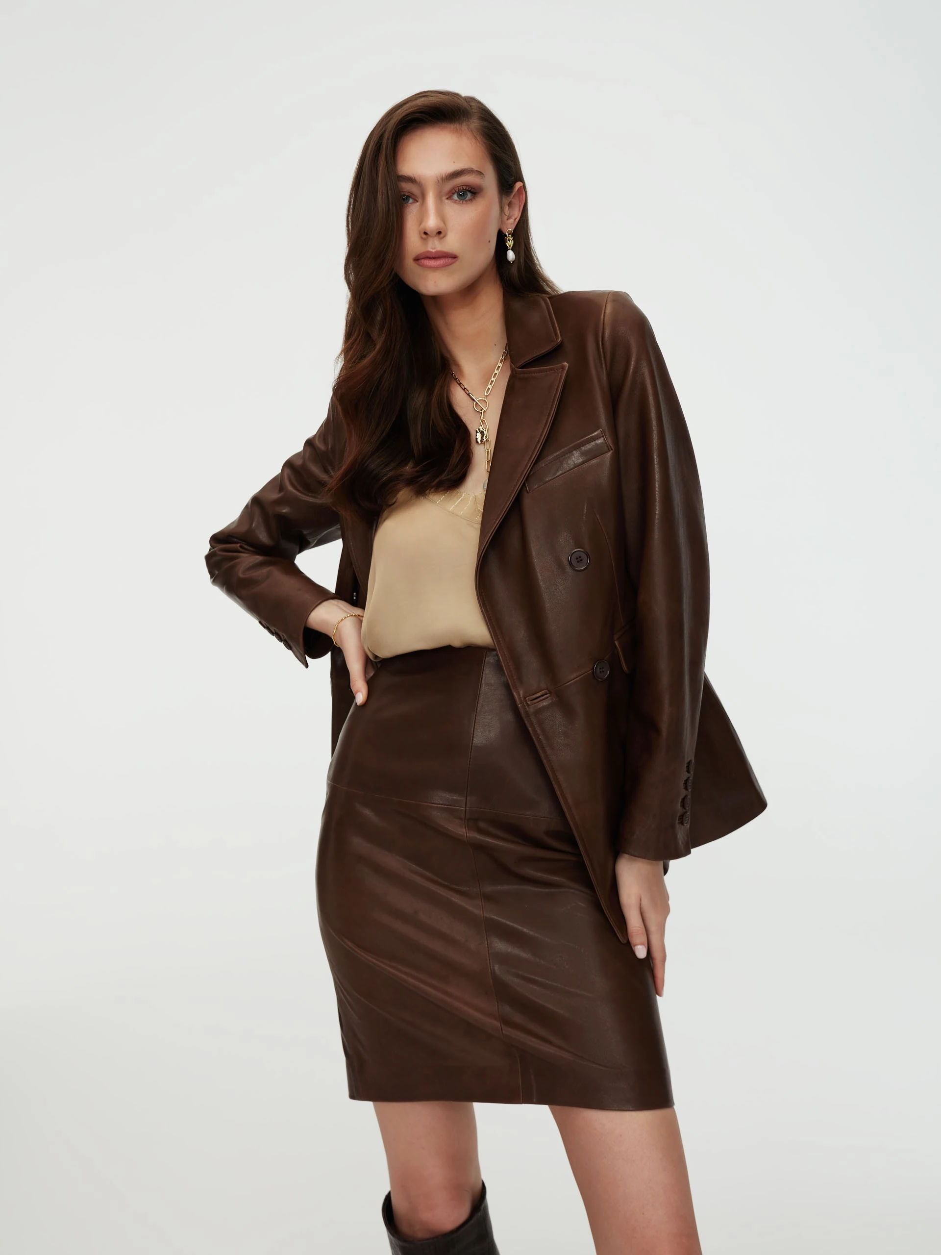 Brown leather skirt
