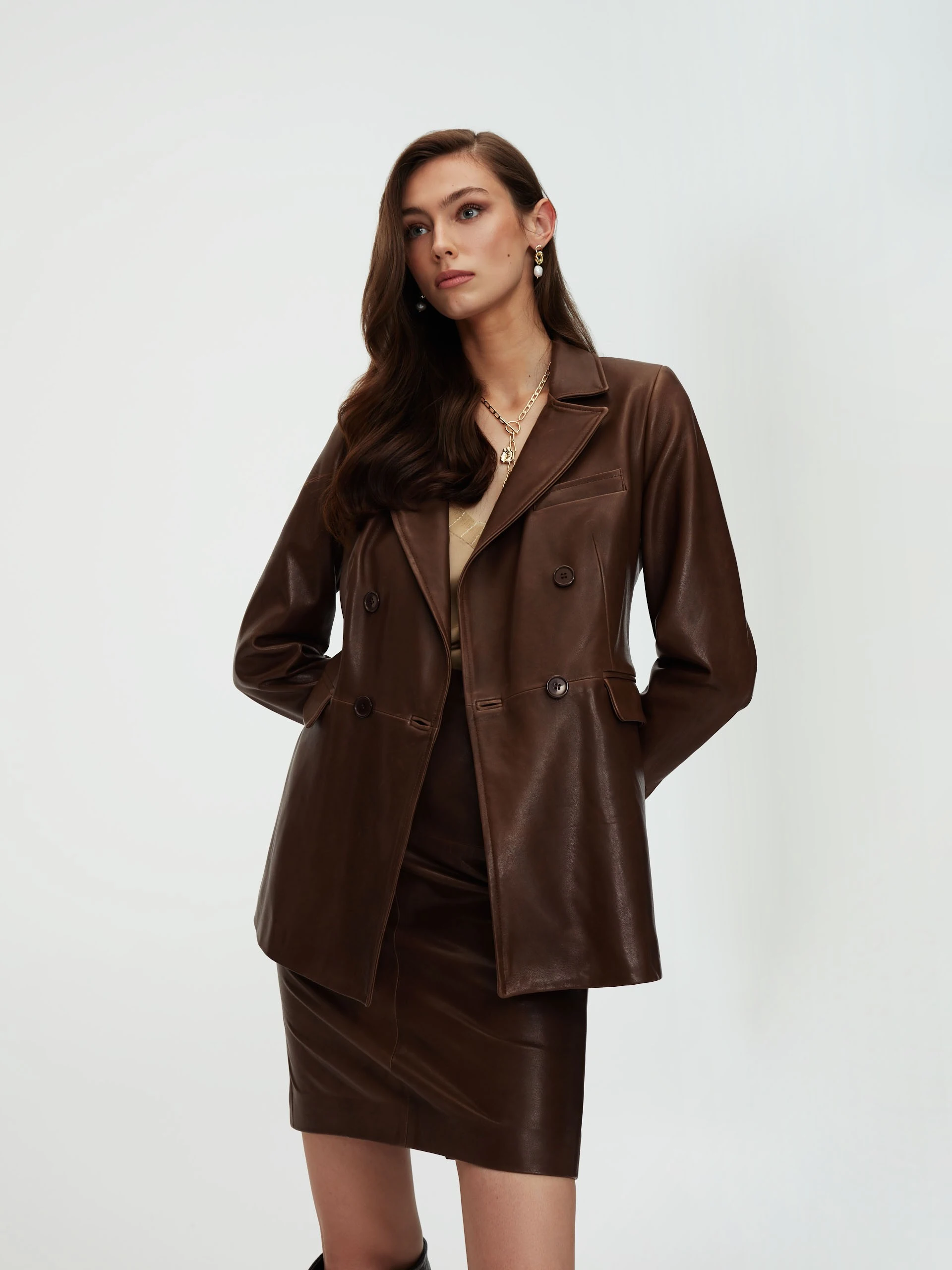 Brown leather skirt