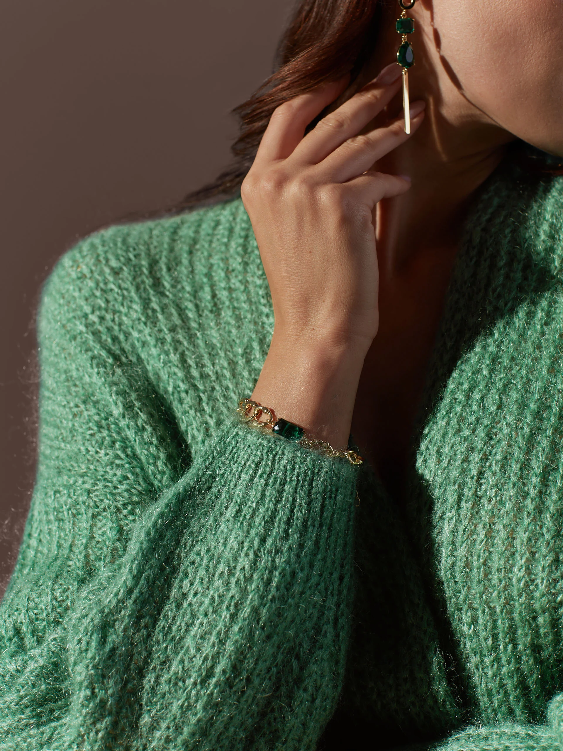 Green cardigan with waist tie