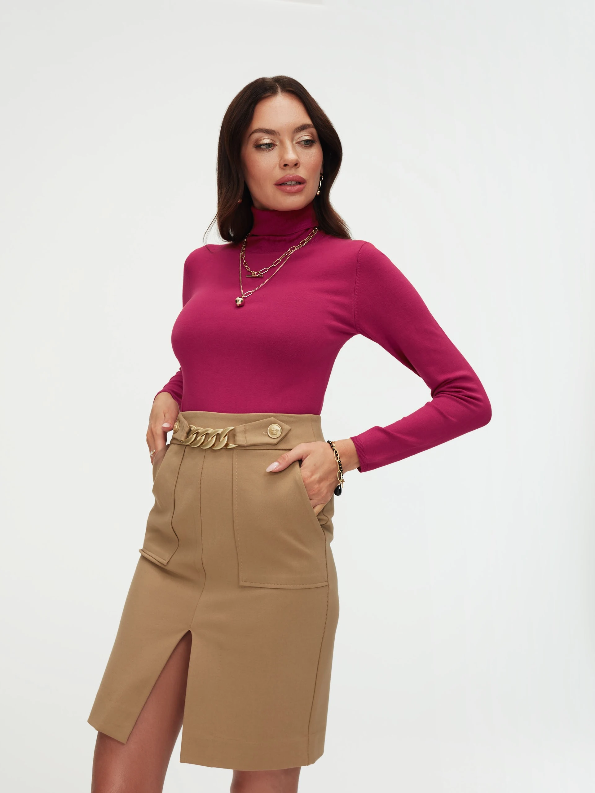 Red turtleneck sweater