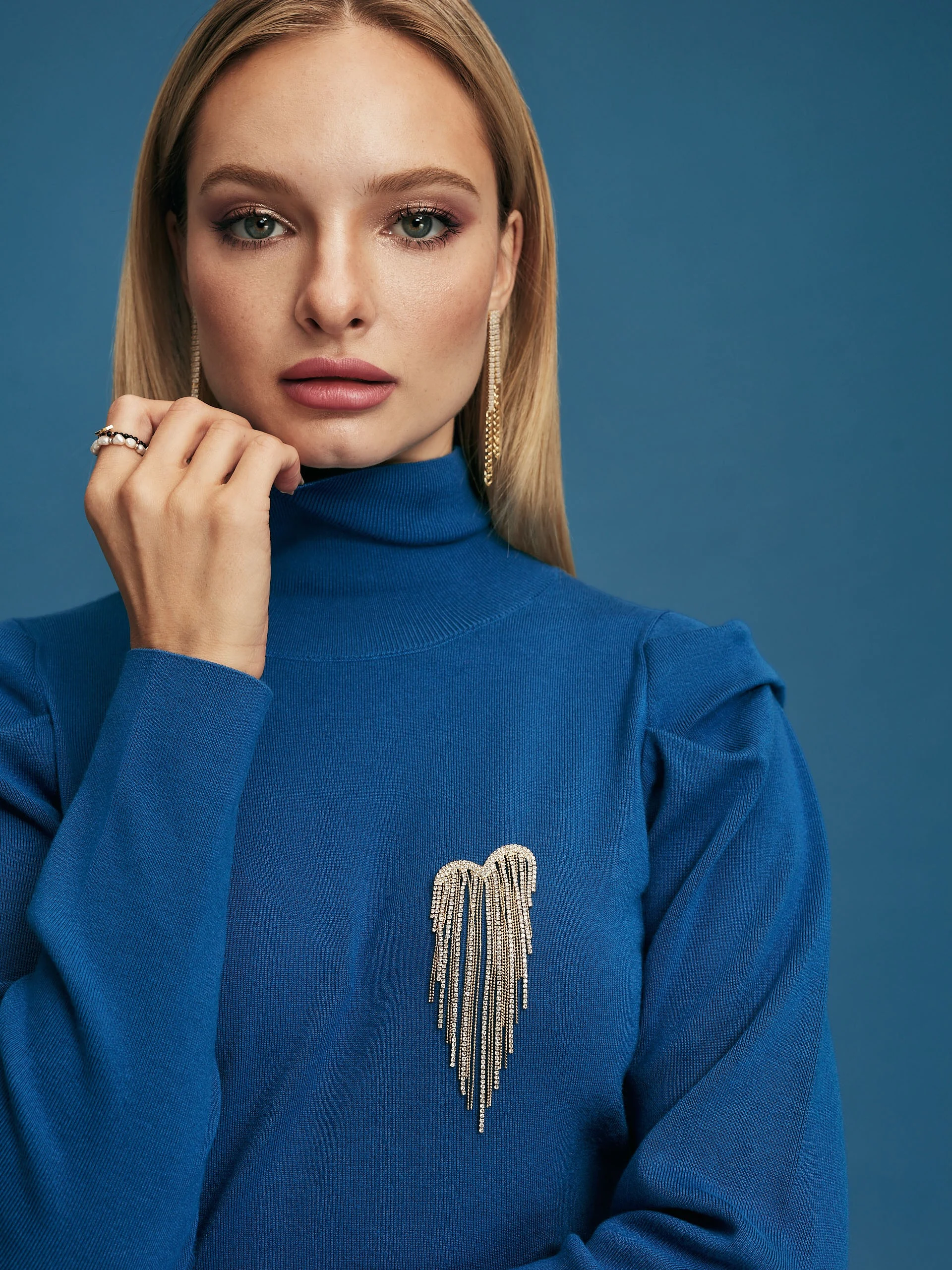 Blue turtleneck sweater
