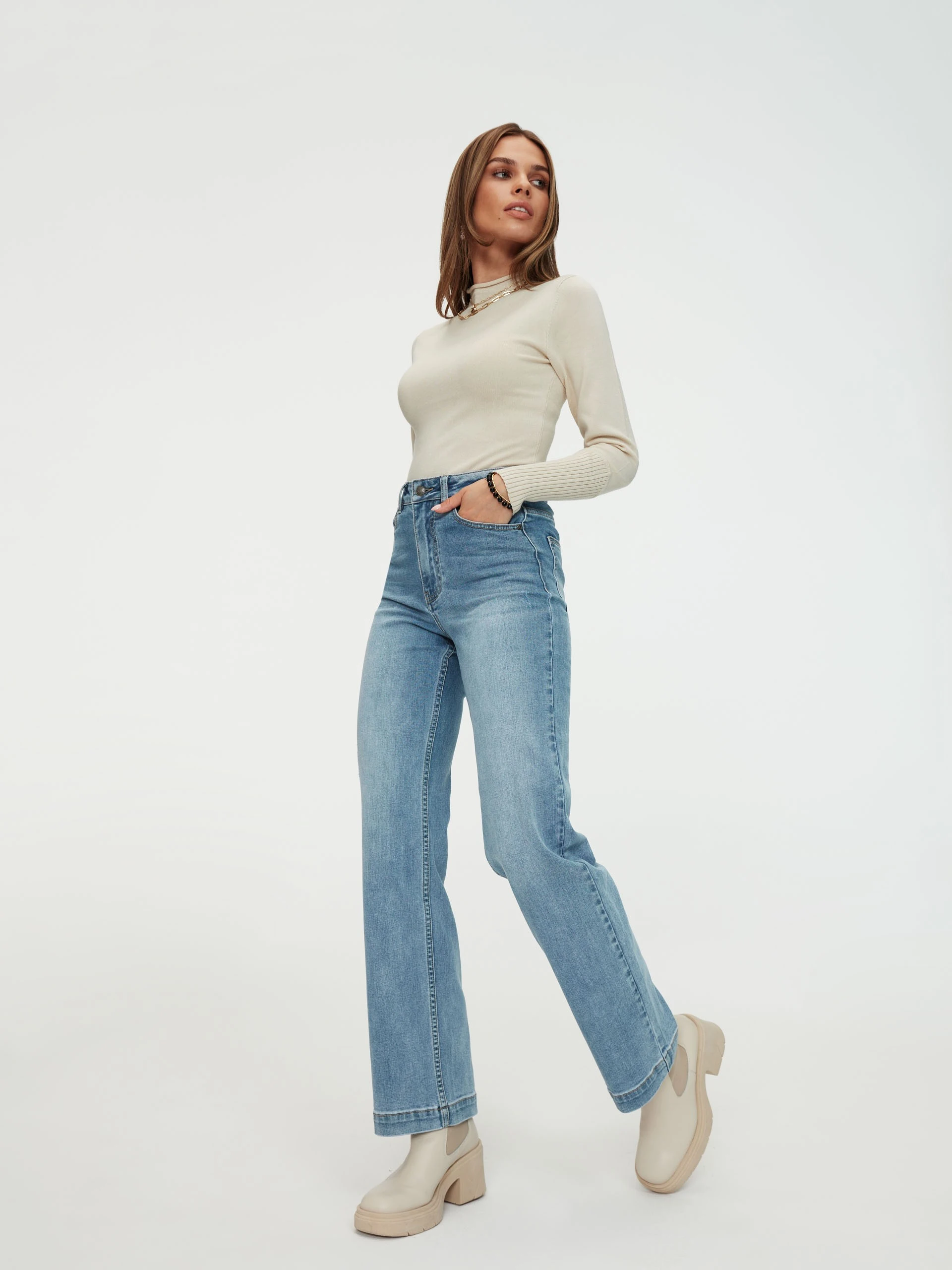 Beige sweater with half turtleneck