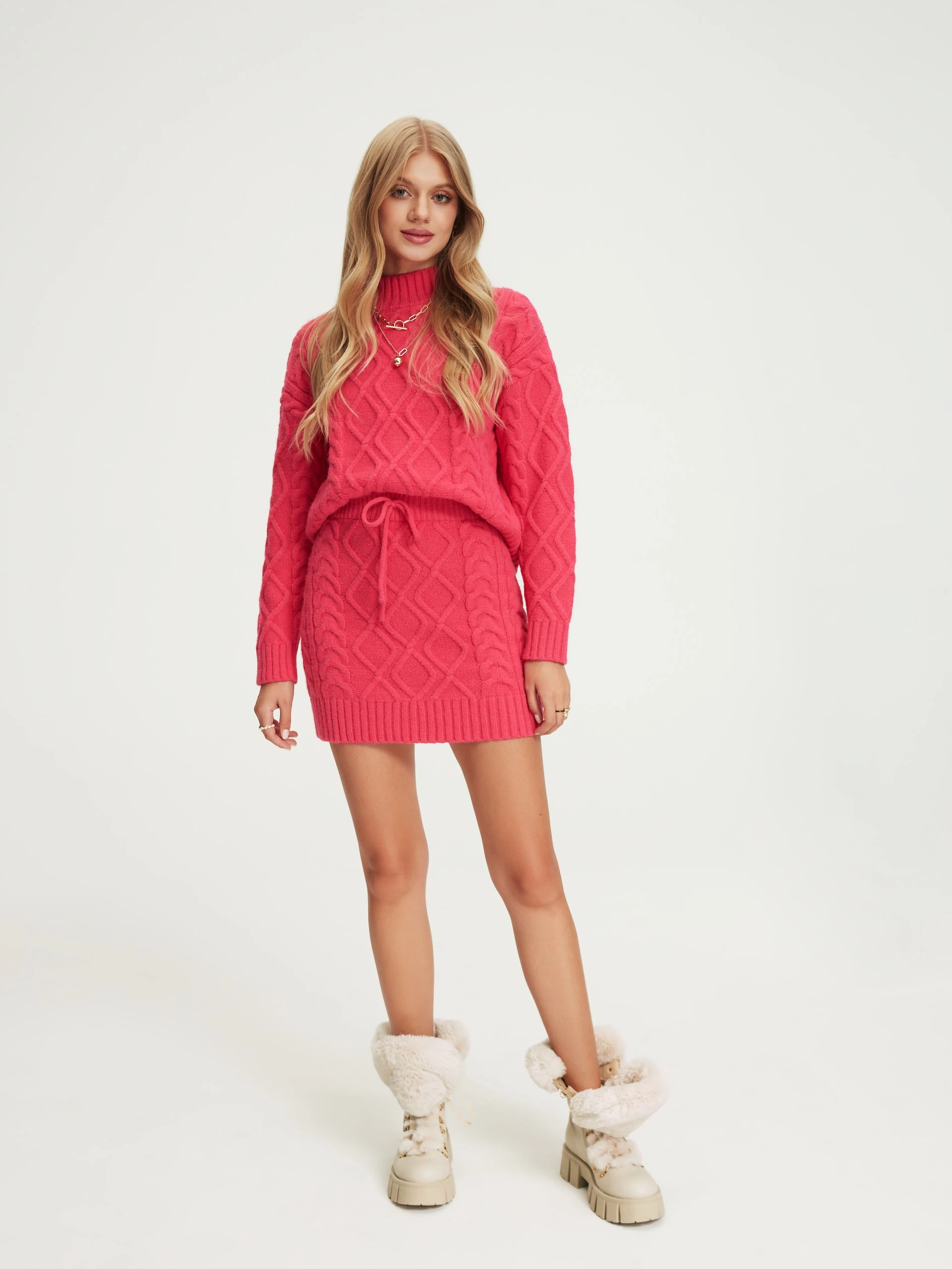 Pink sweater with half turtleneck