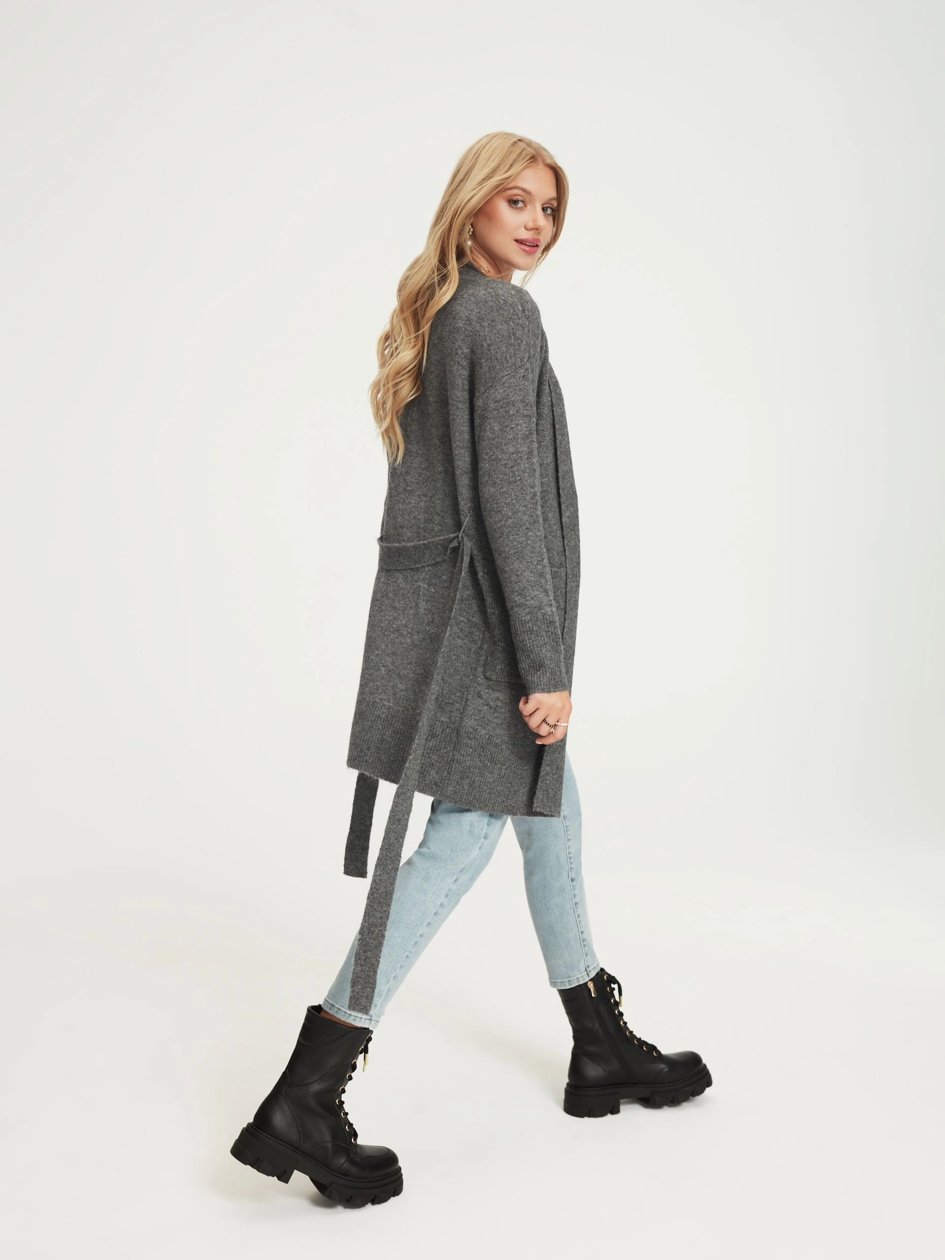Grey cardigan with belt