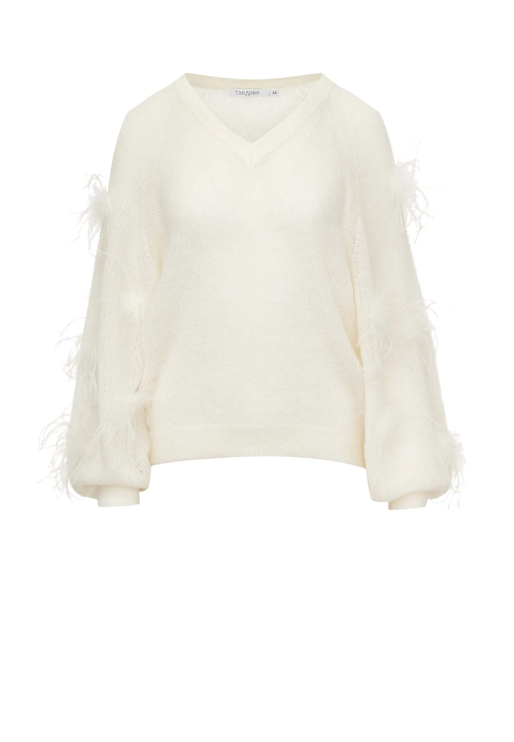 Beige sweater with ostrich feathers