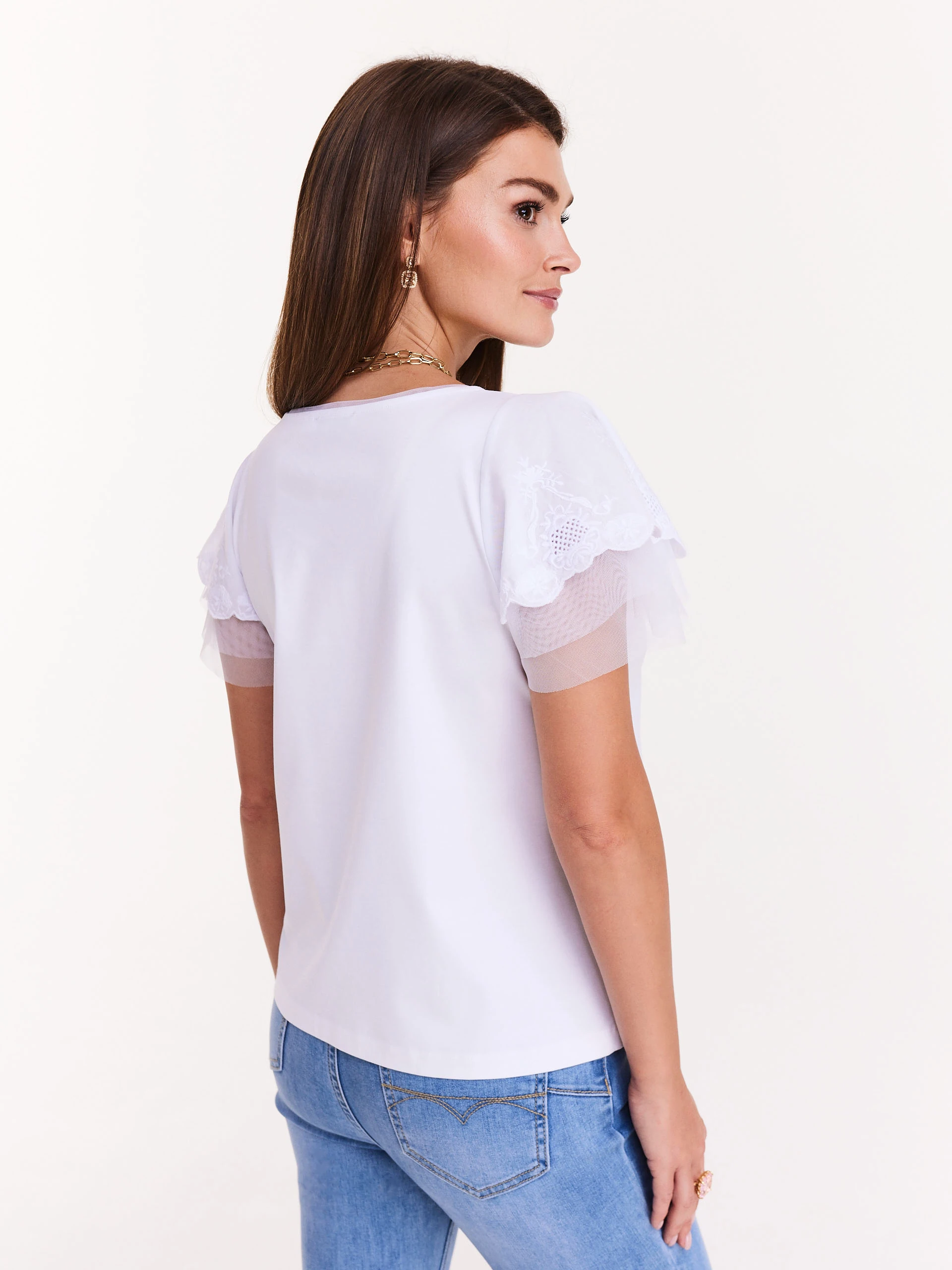 White blouse with lace sleeves