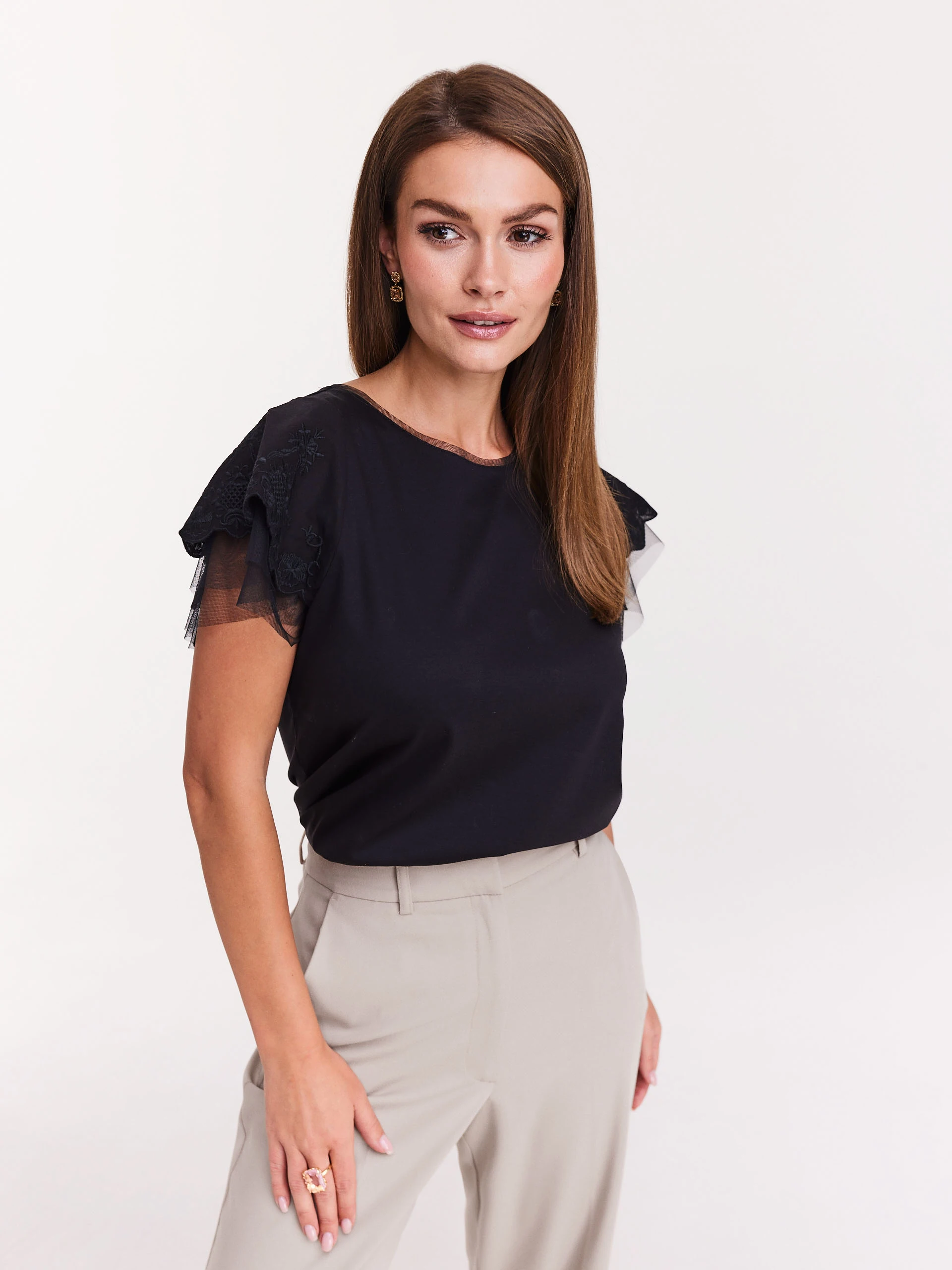 Black blouse with lace sleeves
