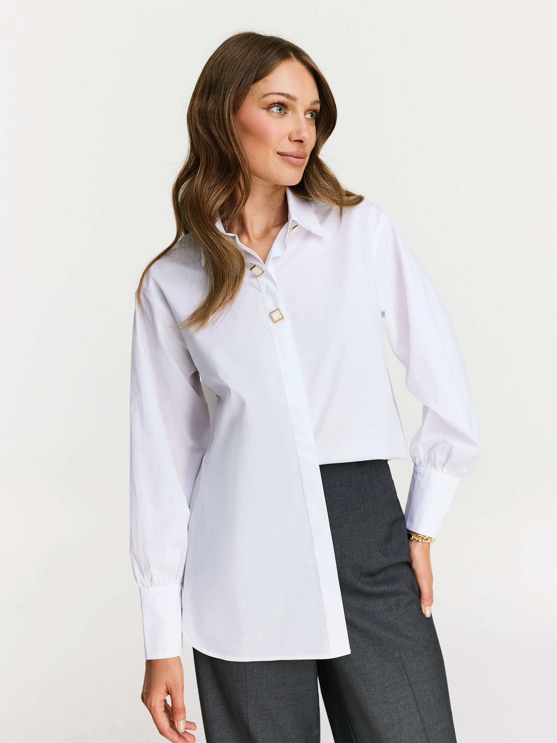 White shirt with decorative buttons