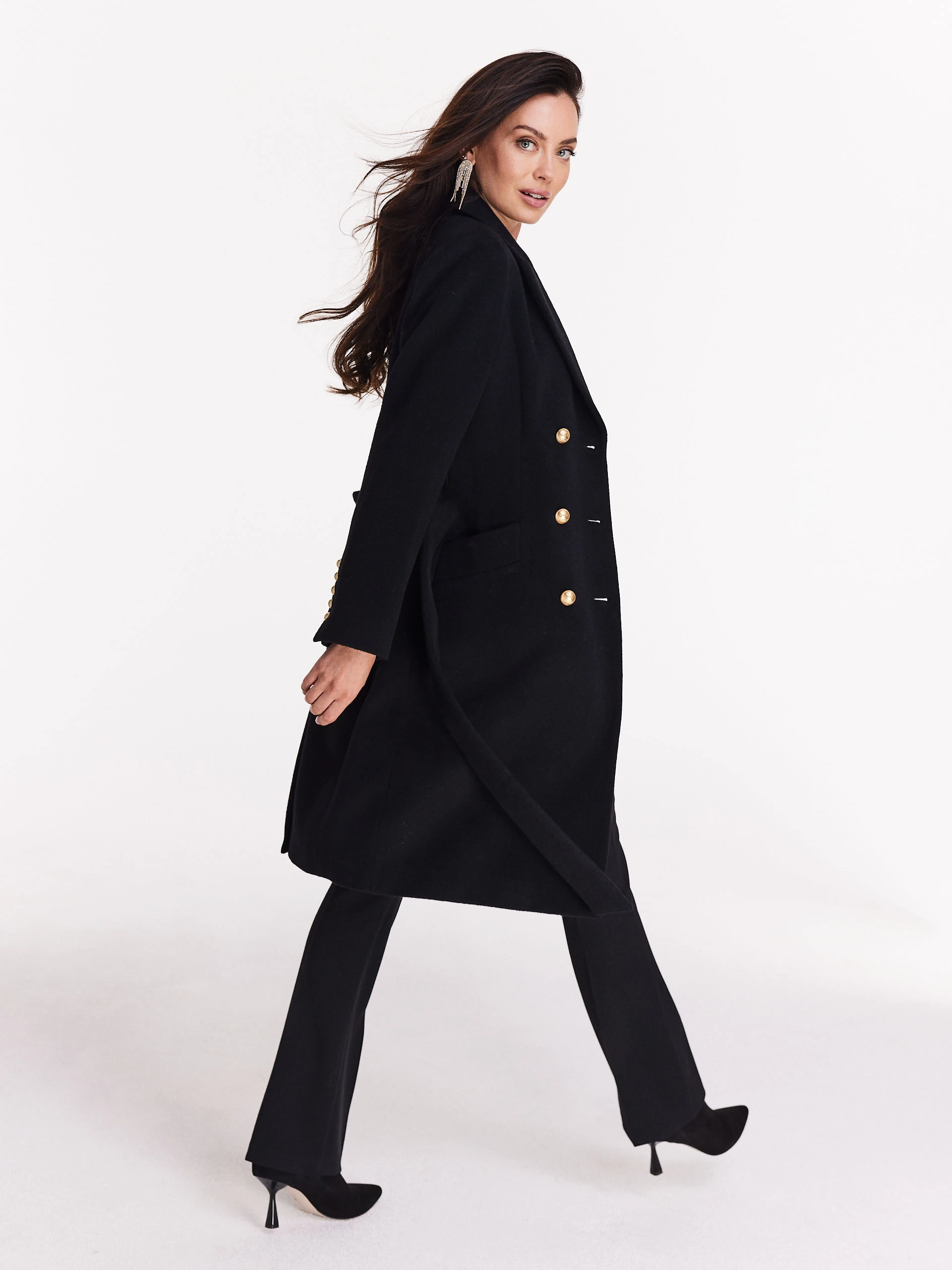 Black double-breasted coat