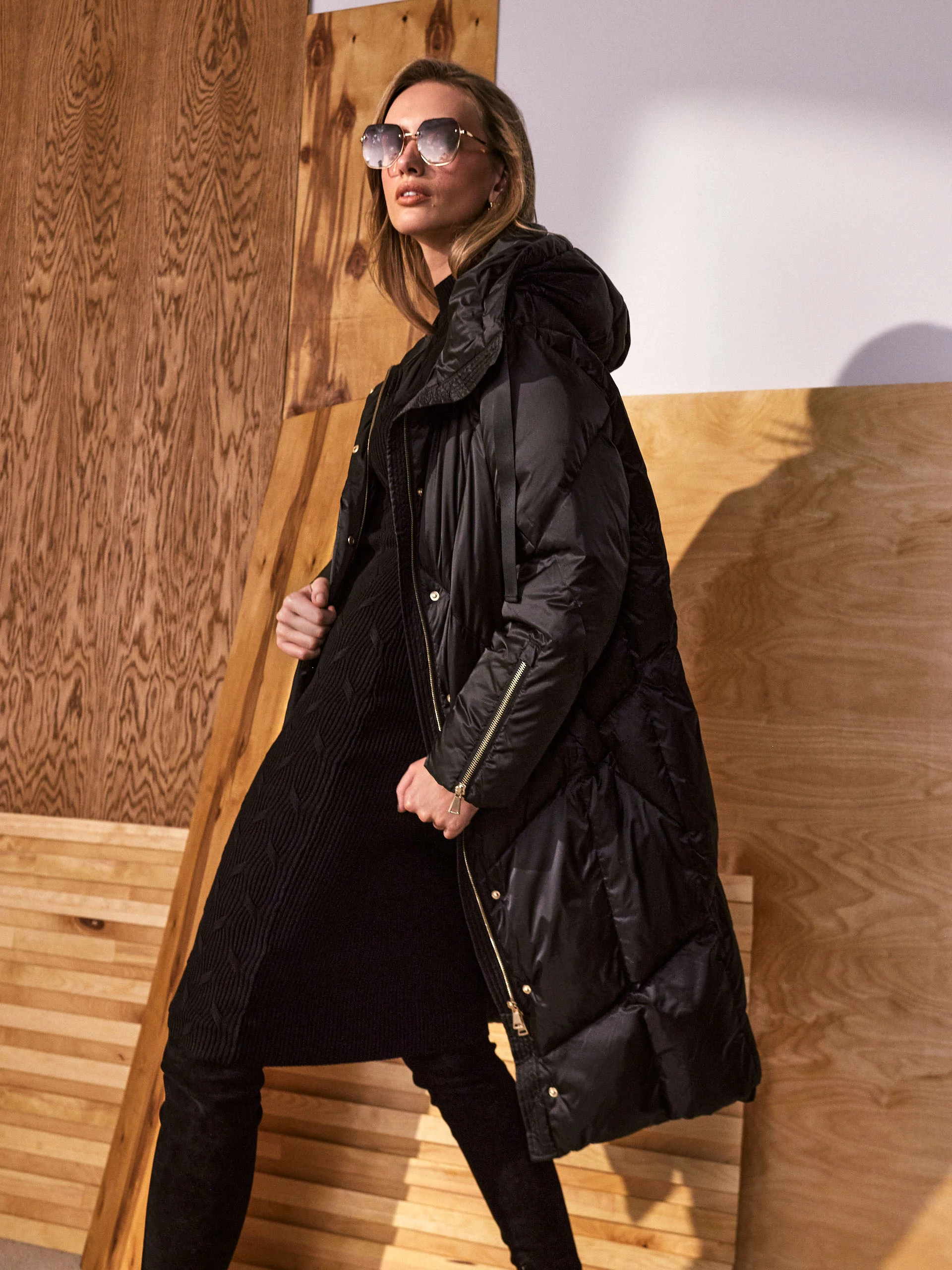 Black down coat with hood