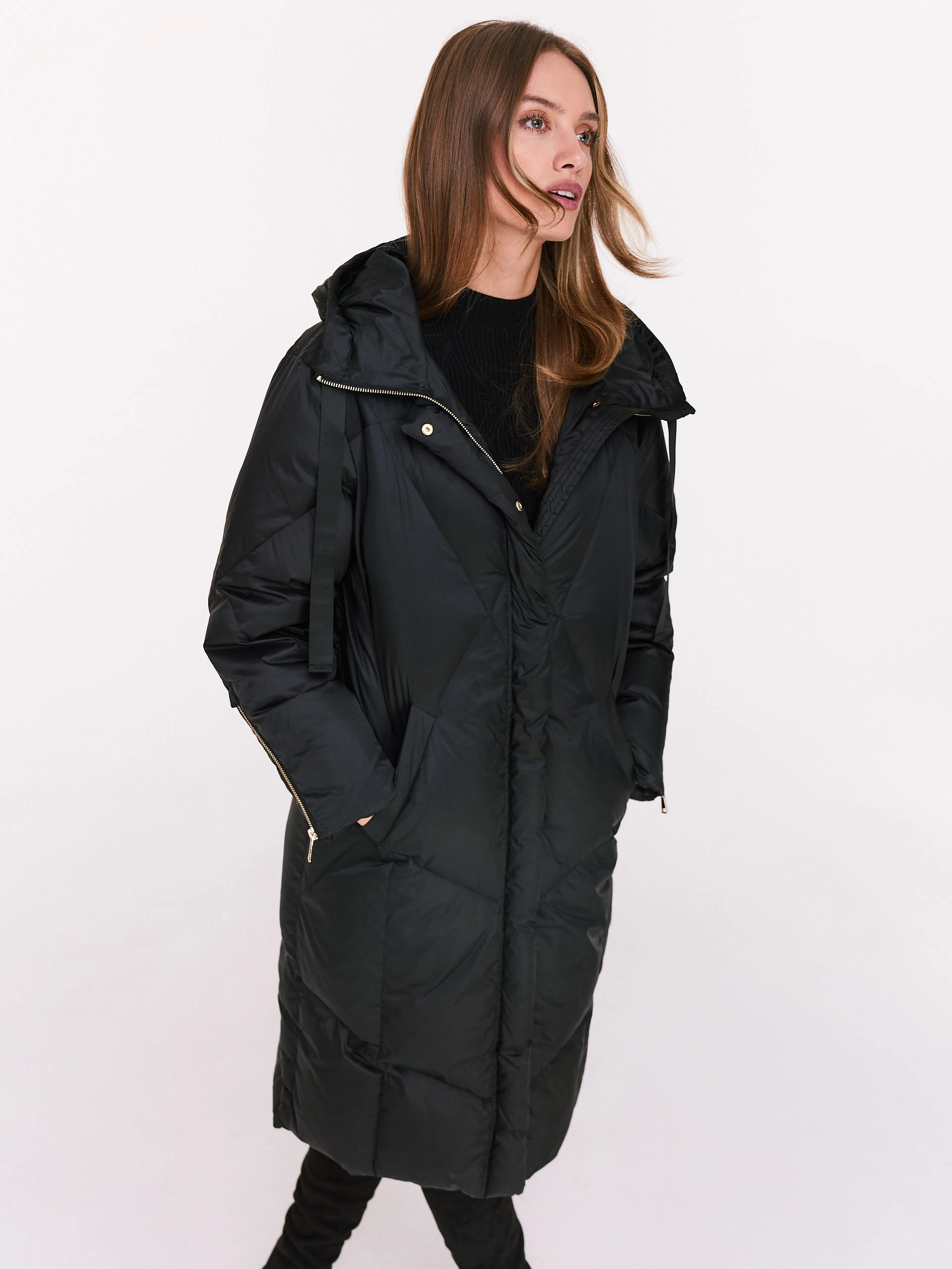 Black down coat with hood