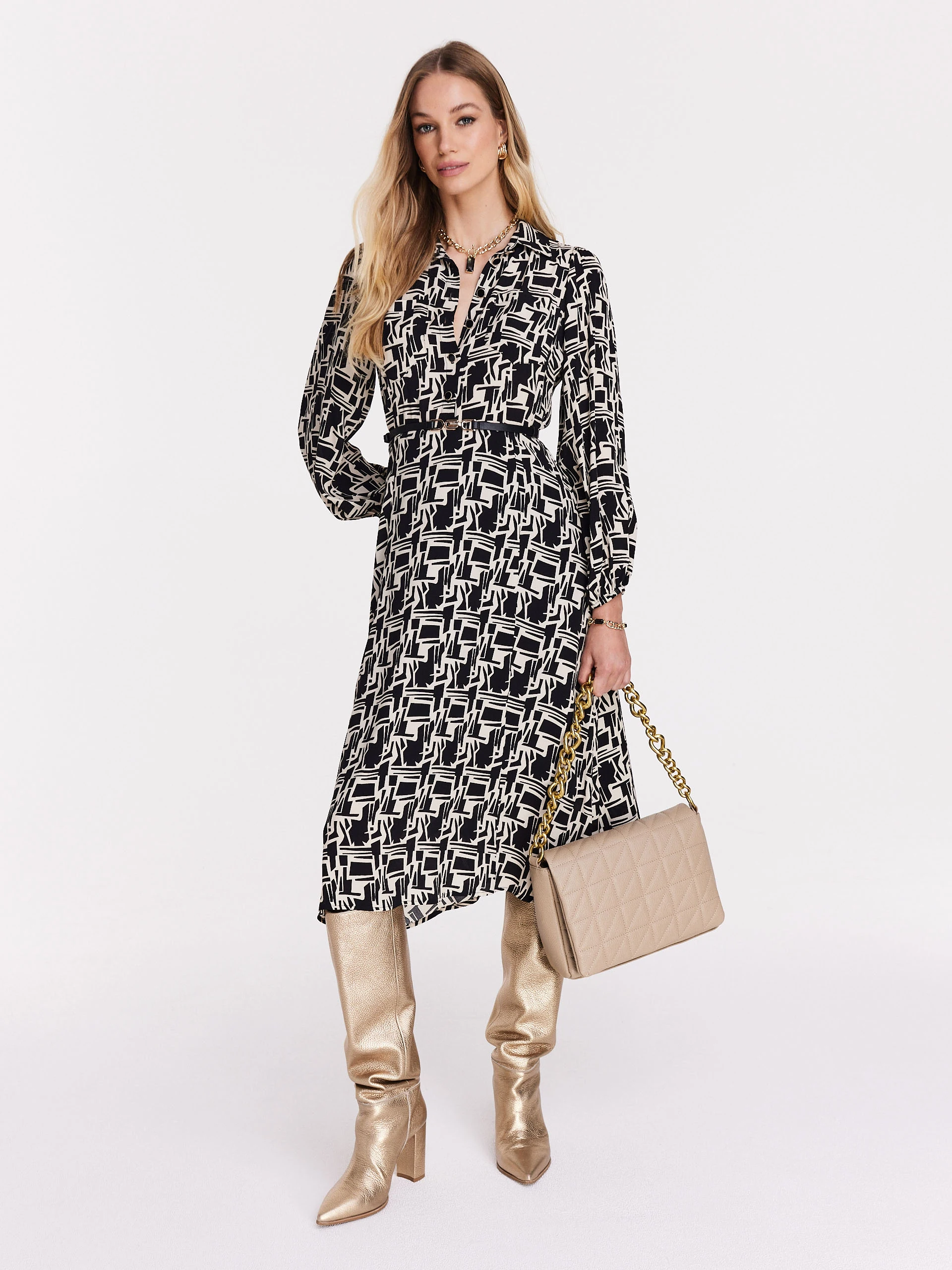 Geometric pattern viscose dress