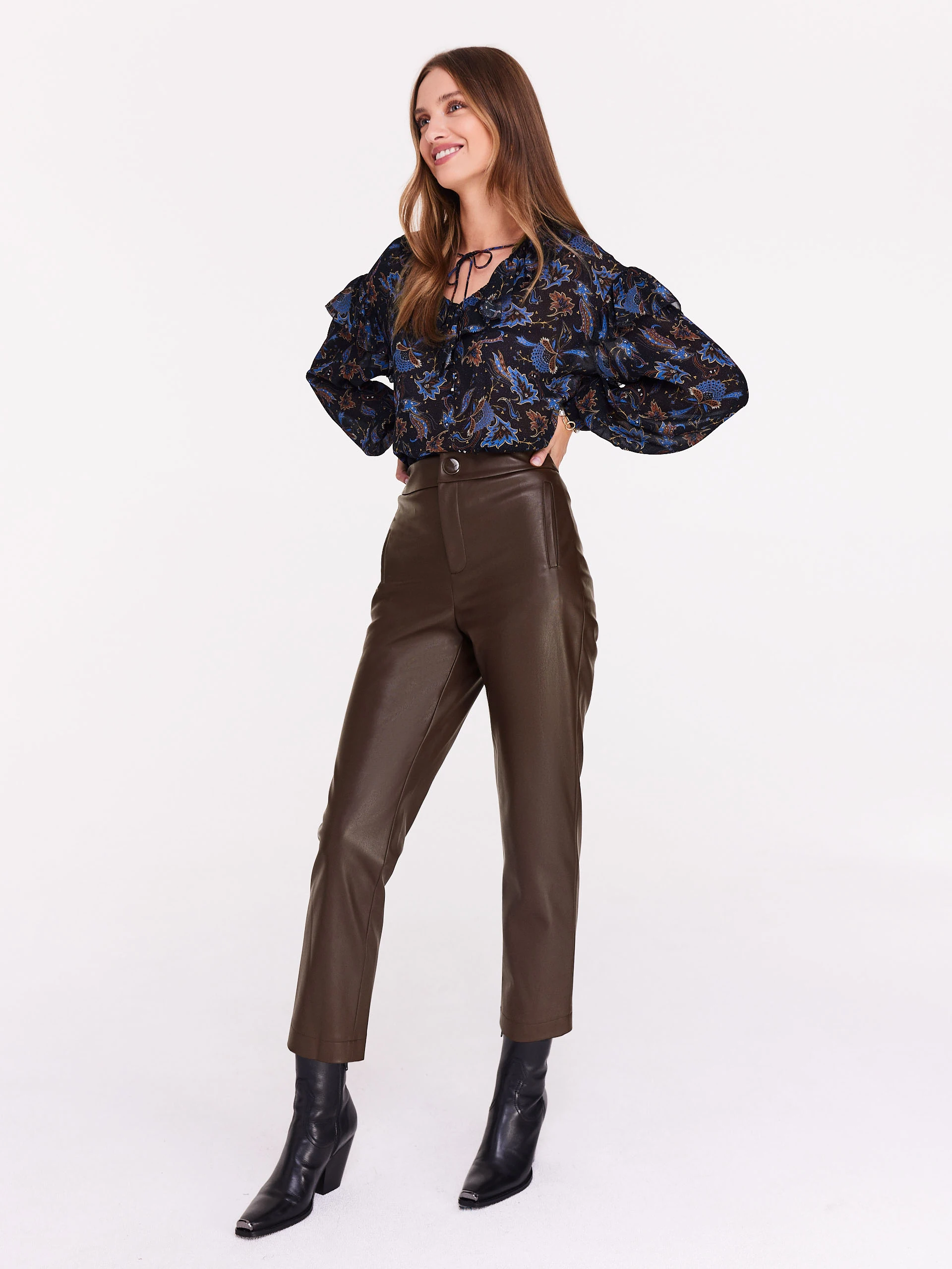 Brown imitation leather pants