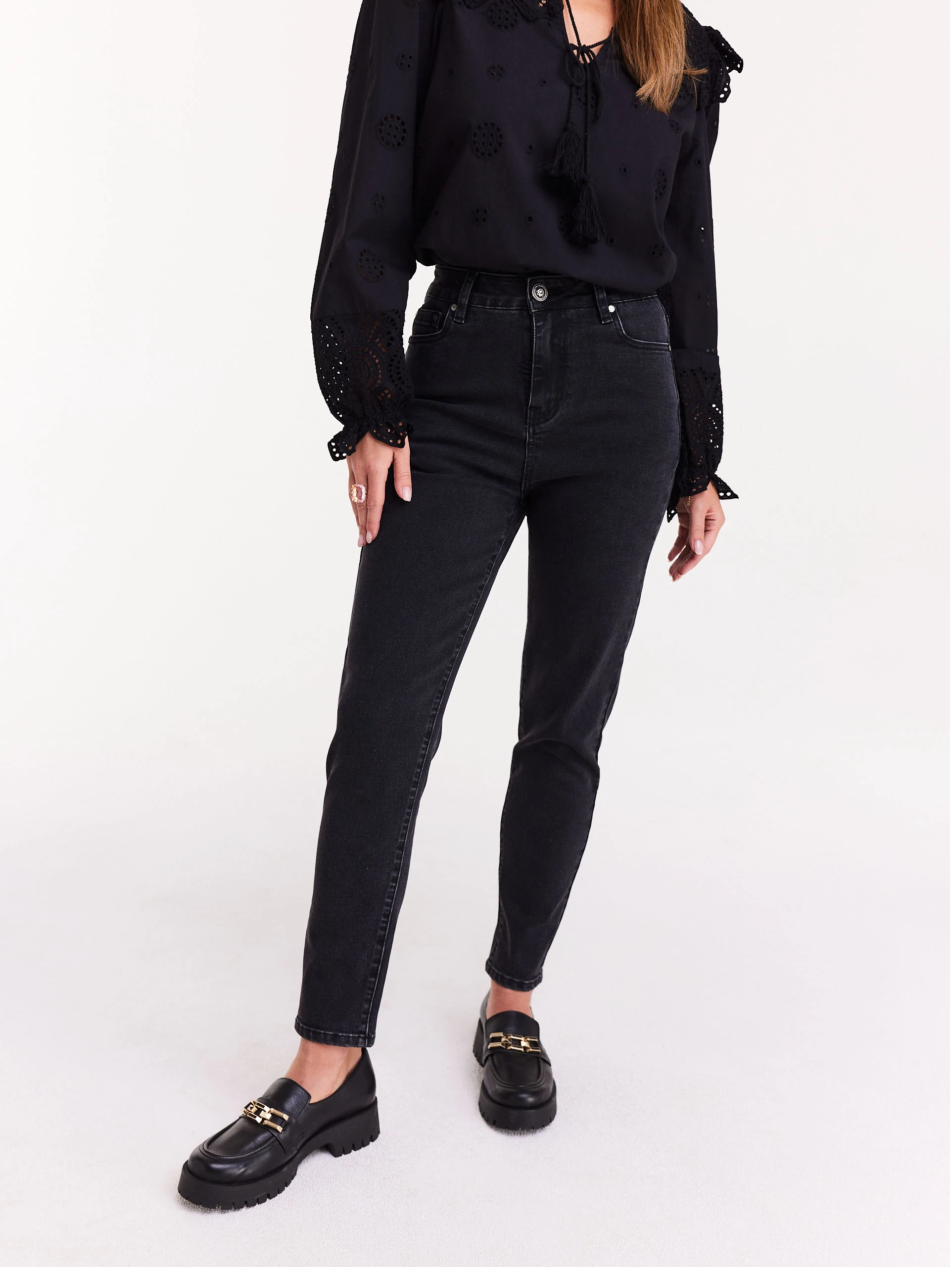 Denim black high-waisted pants