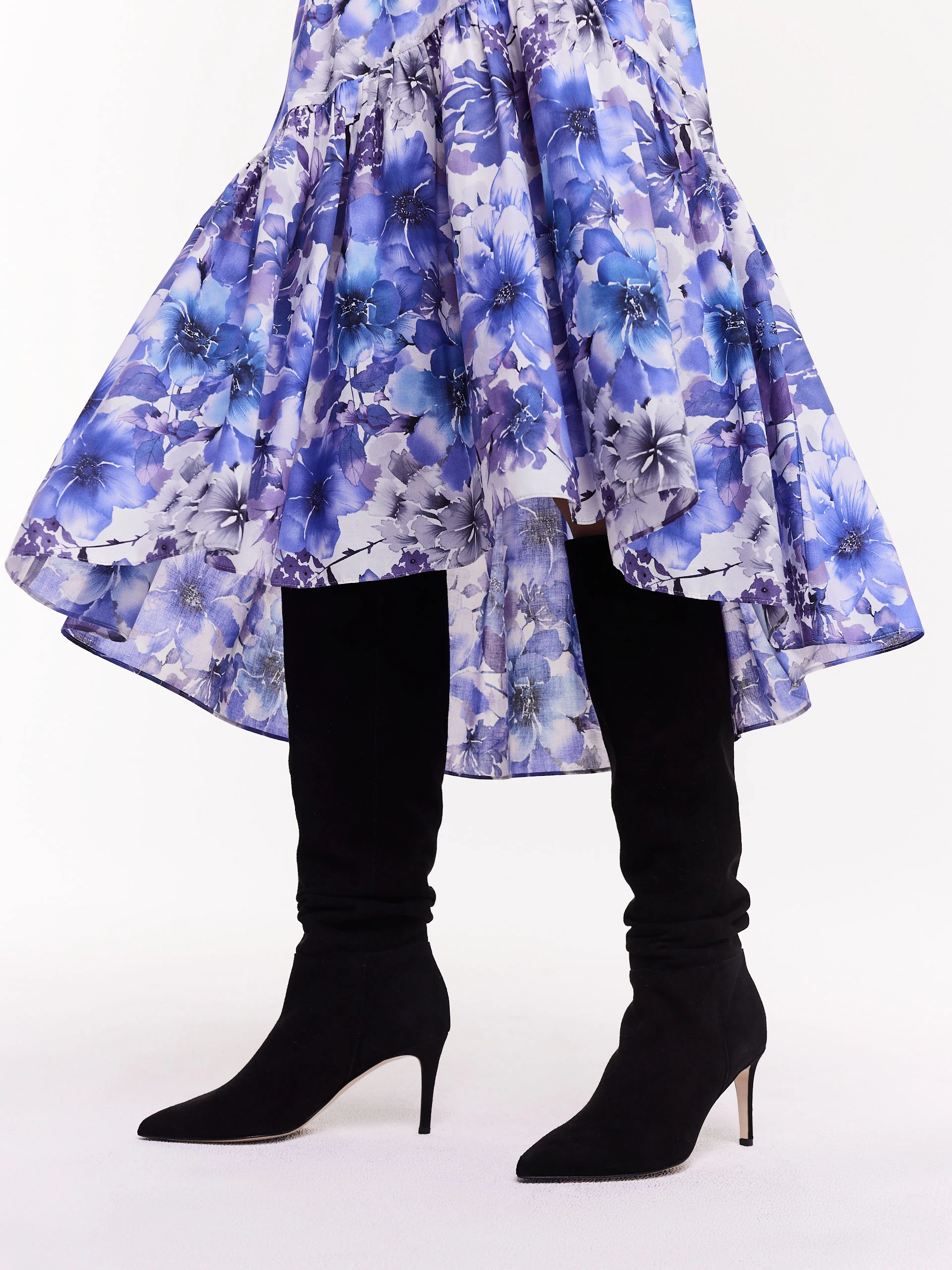 High-waisted floral blown-out skirt