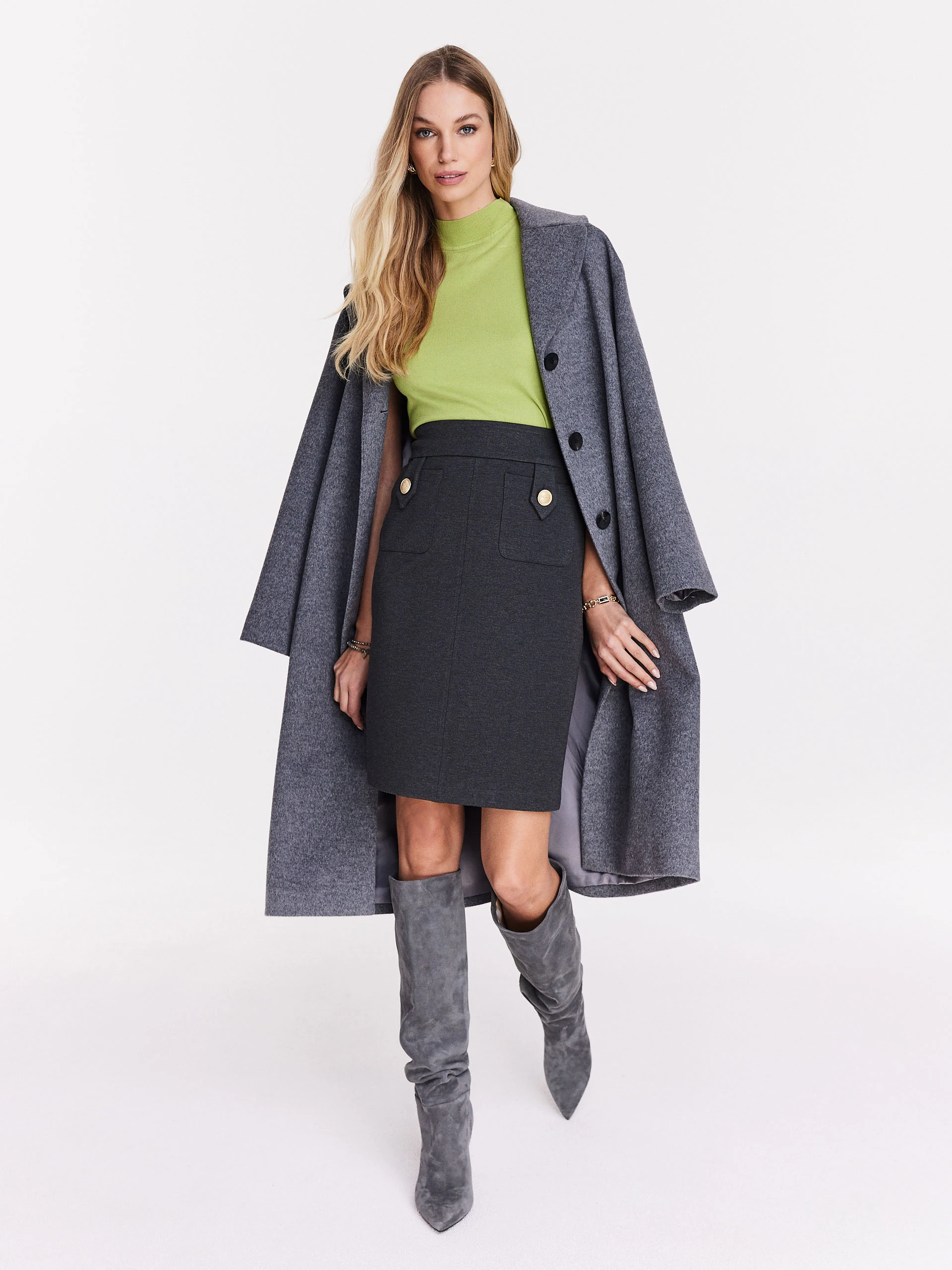 Grey high-waisted pencil skirt