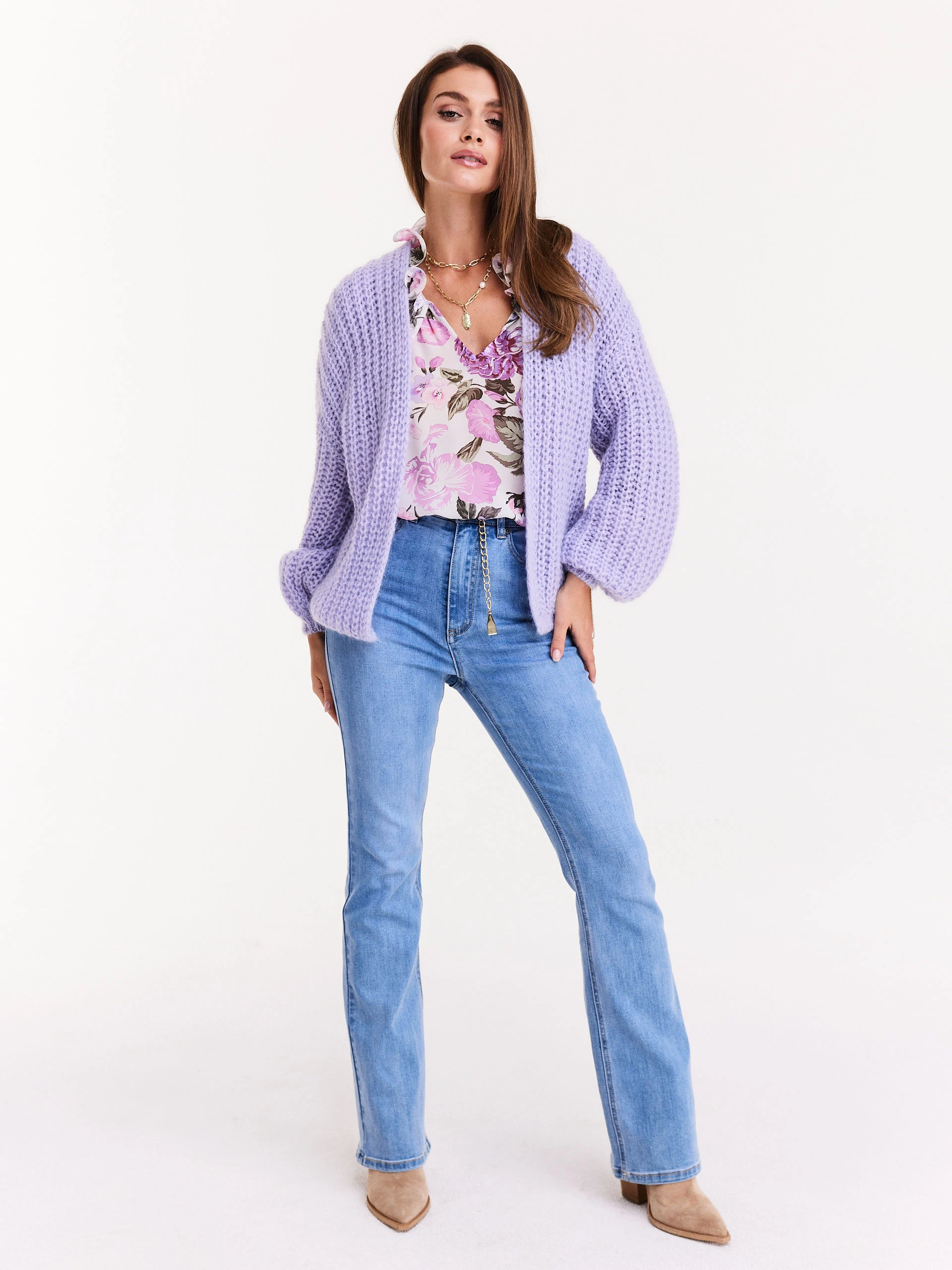 Lavender cardigan with thick weave