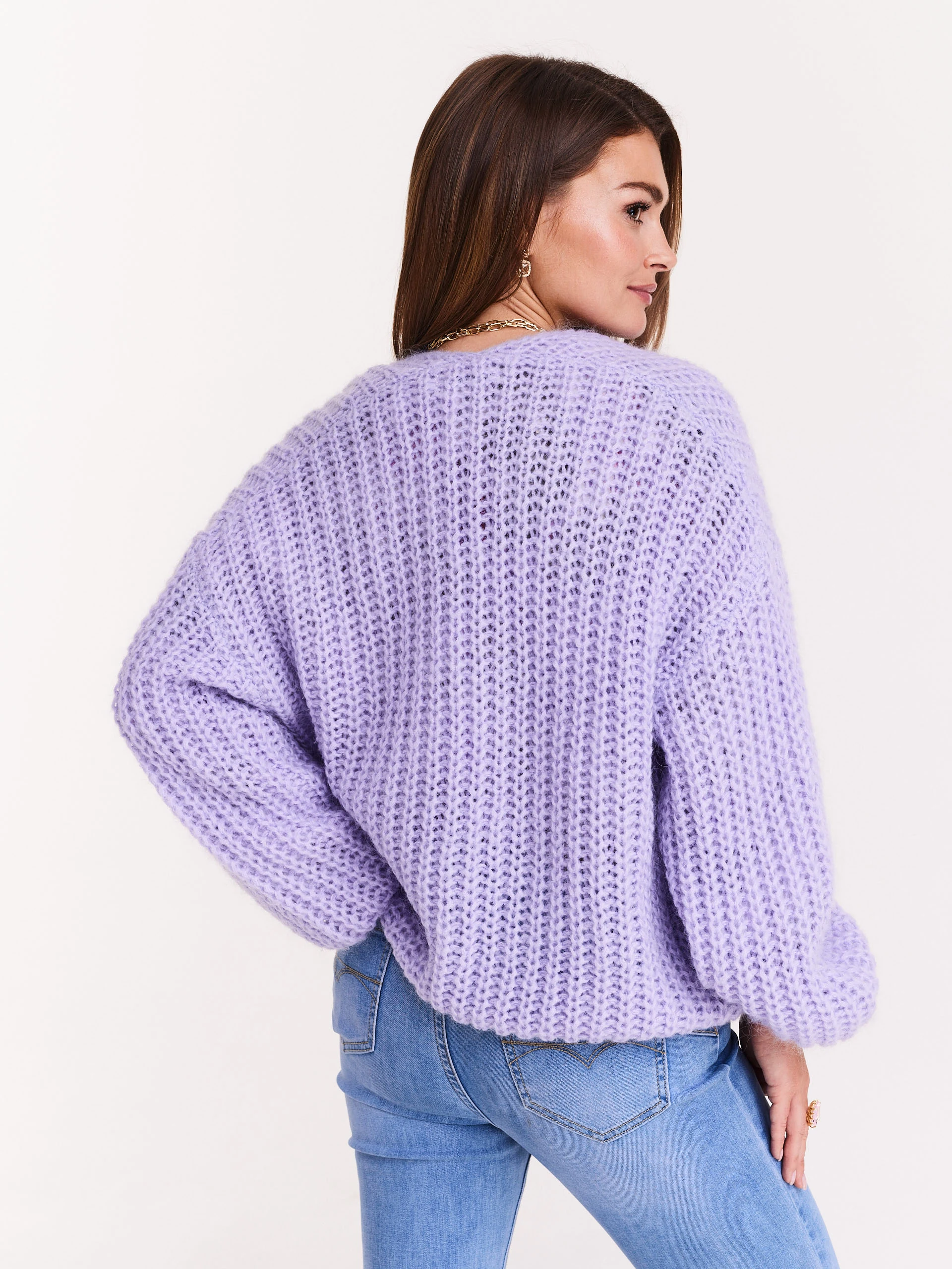 Lavender cardigan with thick weave