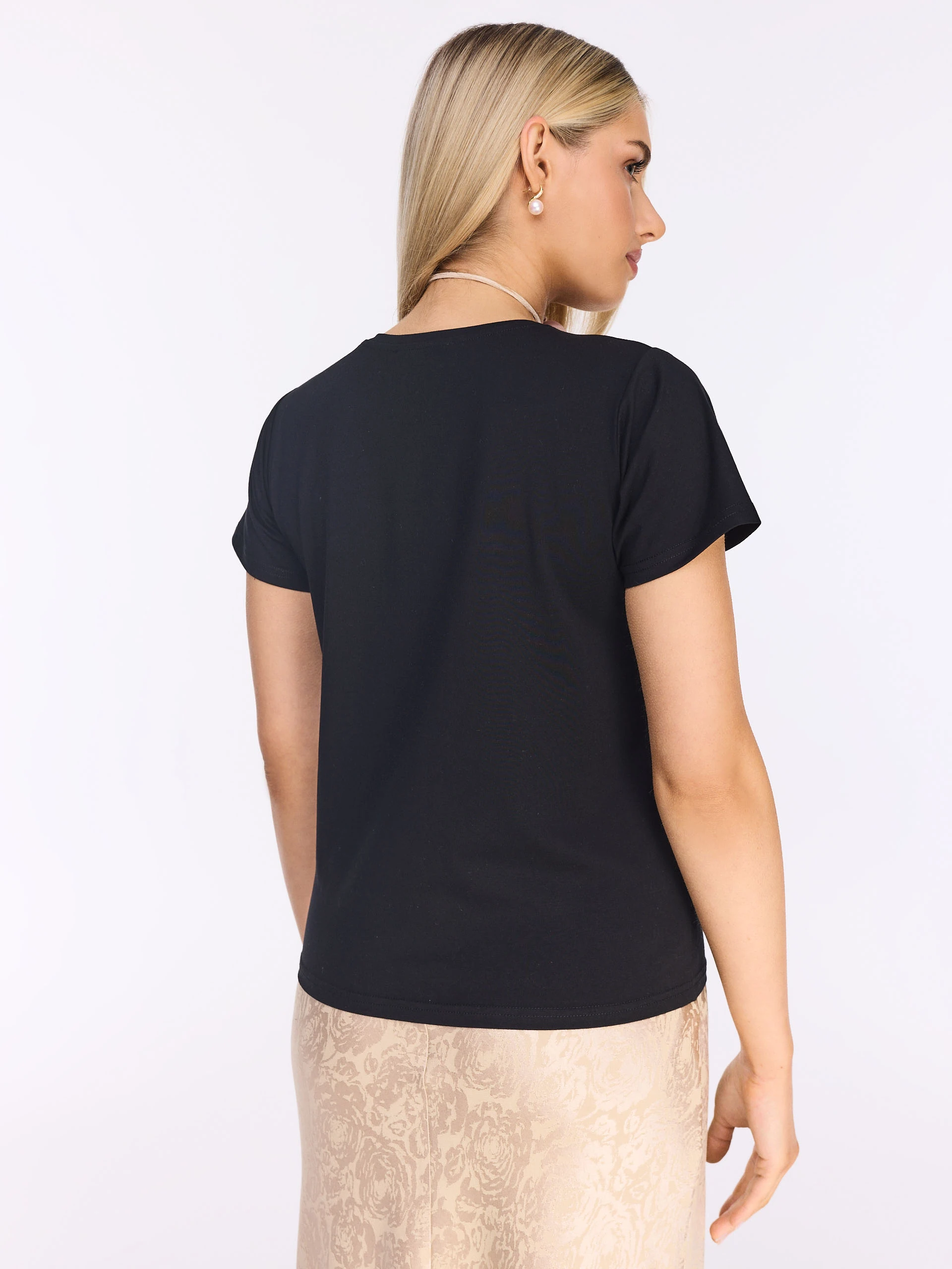 Black short sleeve blouse in modal and cotton