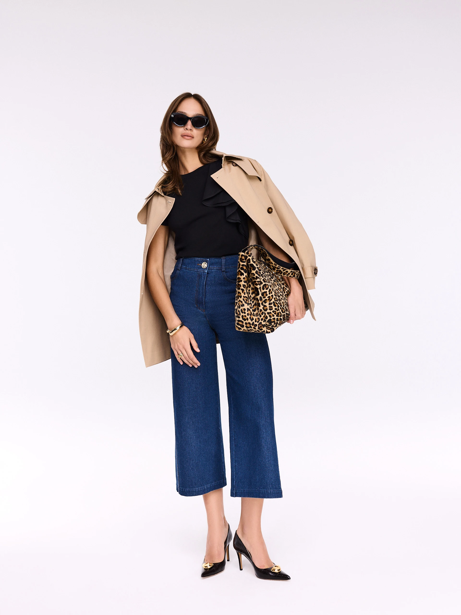 Black cotton blouse with decorative frill