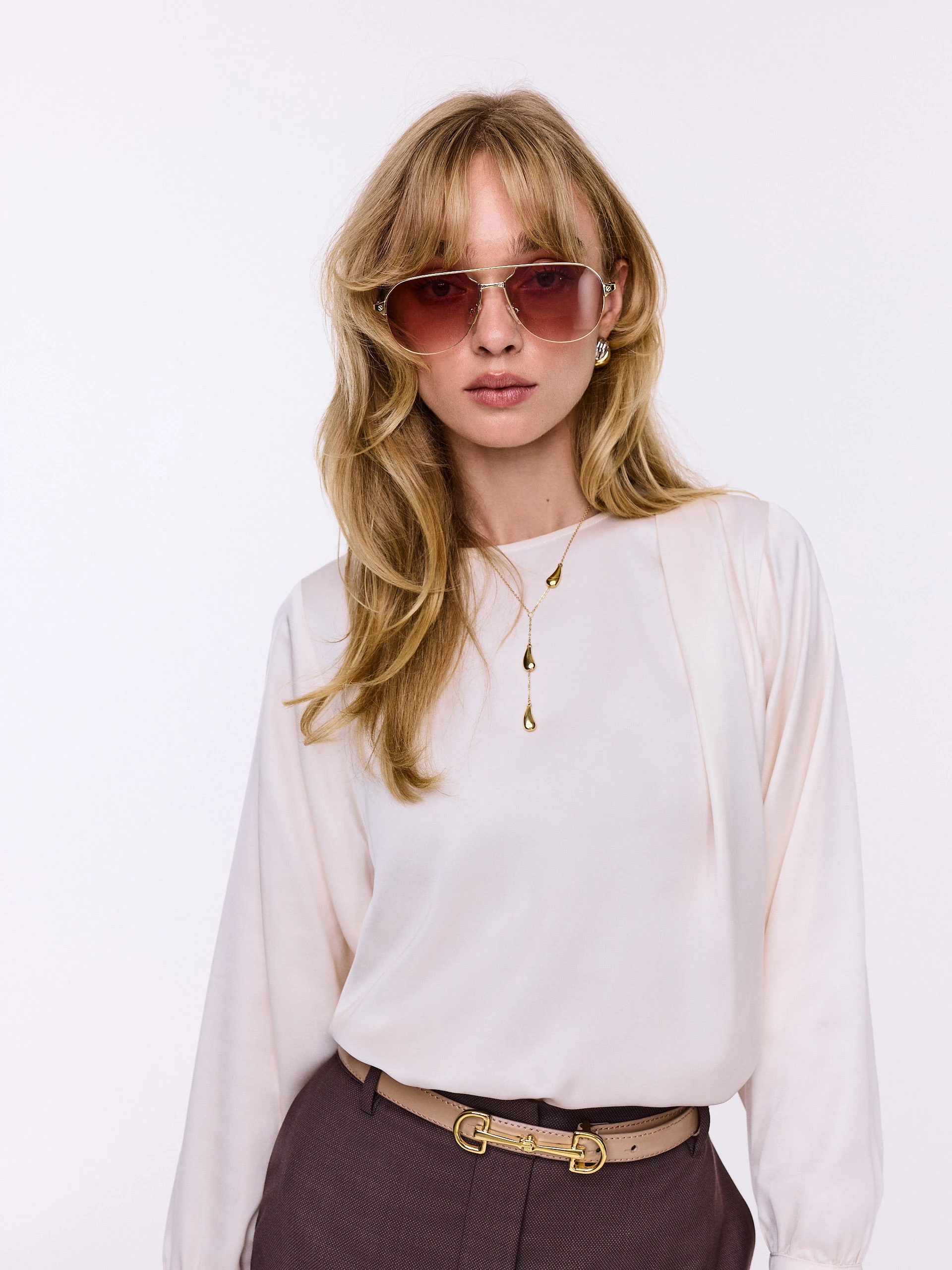 Elegant cream blouse made of satin viscose