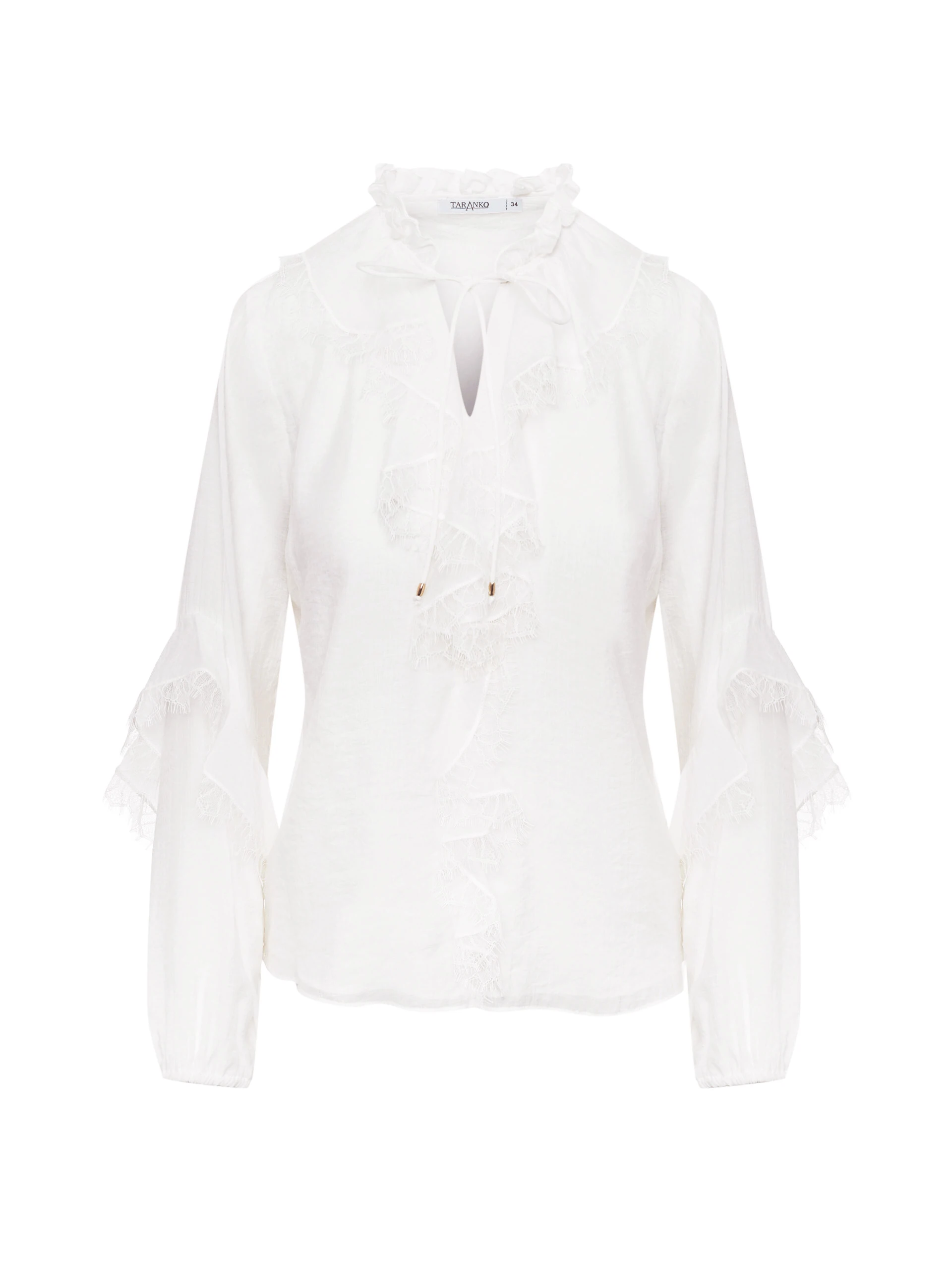 White rayon blouse with lace embellishments